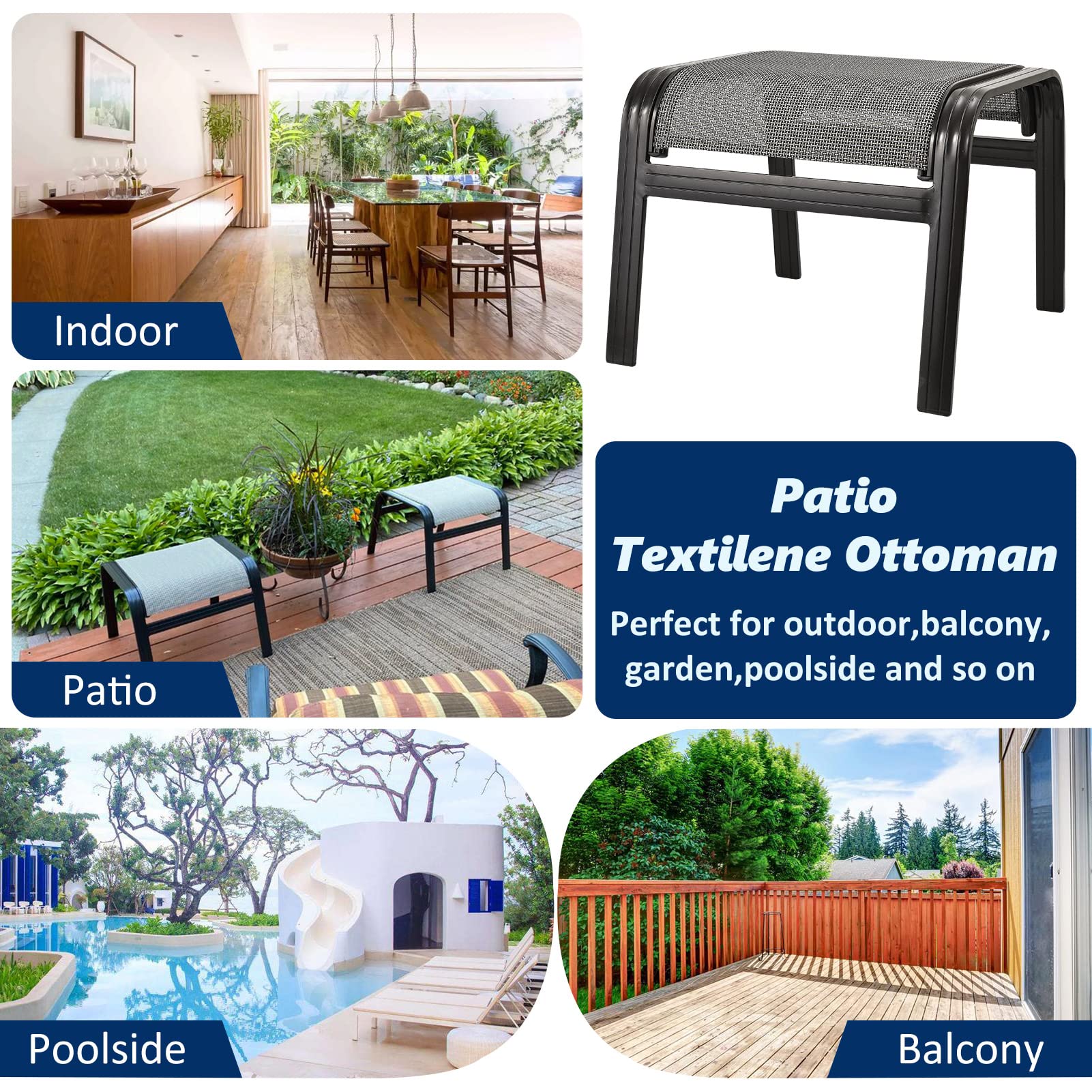 Outdoor Patio Ottoman Set - 2 Pack Textilene Footstools with Metal Frame, Portable Footrest for Garden, Deck & Poolside (Grey) - Perfect for Lounging, Relaxing & Extra Seating