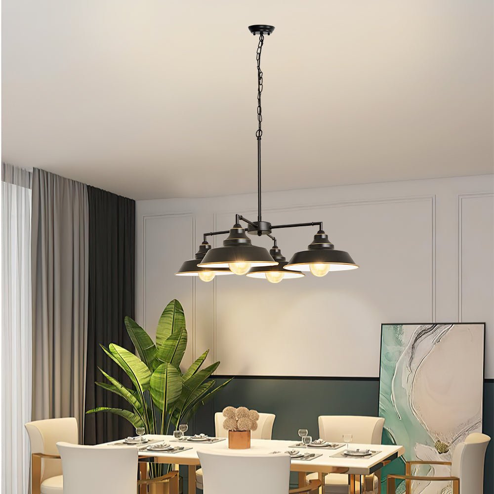 Depuley 4-Light Black Adjustable Chain Hanging Pendant Light - Farmhouse Kitchen Ceiling Lighting for Living Room, Dining Room, Entryway & Foyer with Gold Edge Accent - Perfect for Rustic, Industrial & Modern Home Decor