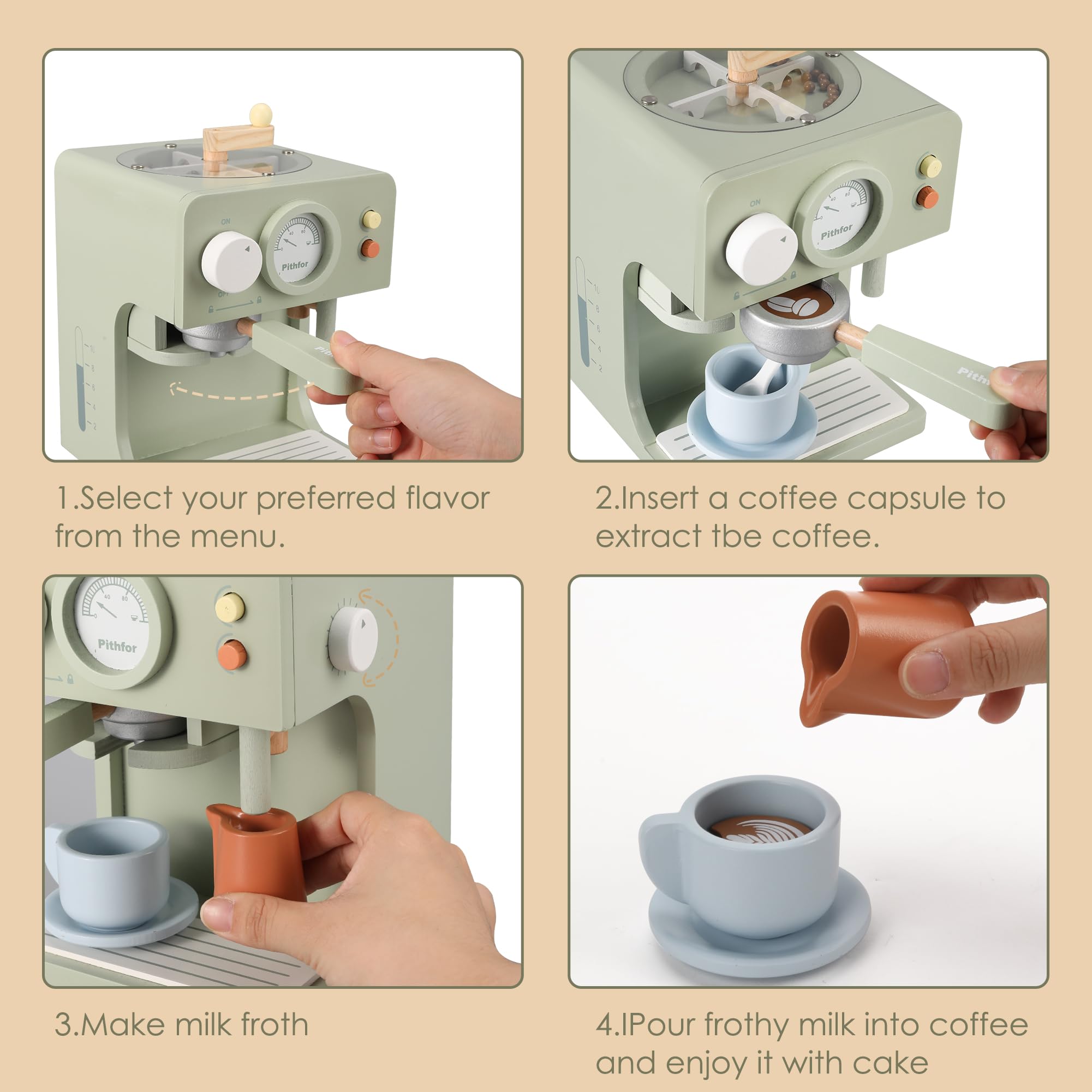 **Wooden Coffee Maker Toy for Kids with Grinder - Pretend Play Kitchen Set, Educational Toy Gift for Toddlers, Boys & Girls - Perfect for Role Play & Early Learning**