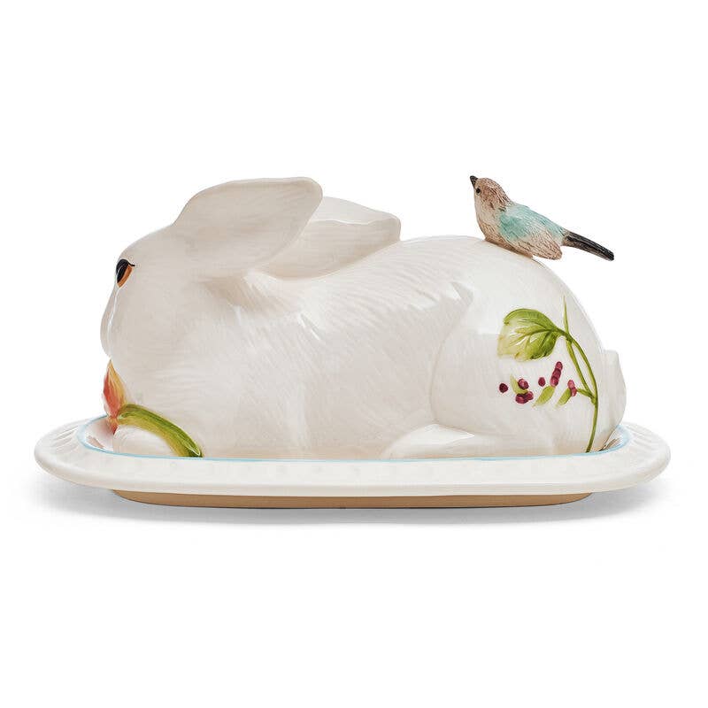Fitz & Floyd Meadow Covered Butter Dish - Brown Ceramic Butter Keeper with Lid - Elegant Farmhouse Style for Dining Table, Kitchen, and Holiday Gatherings