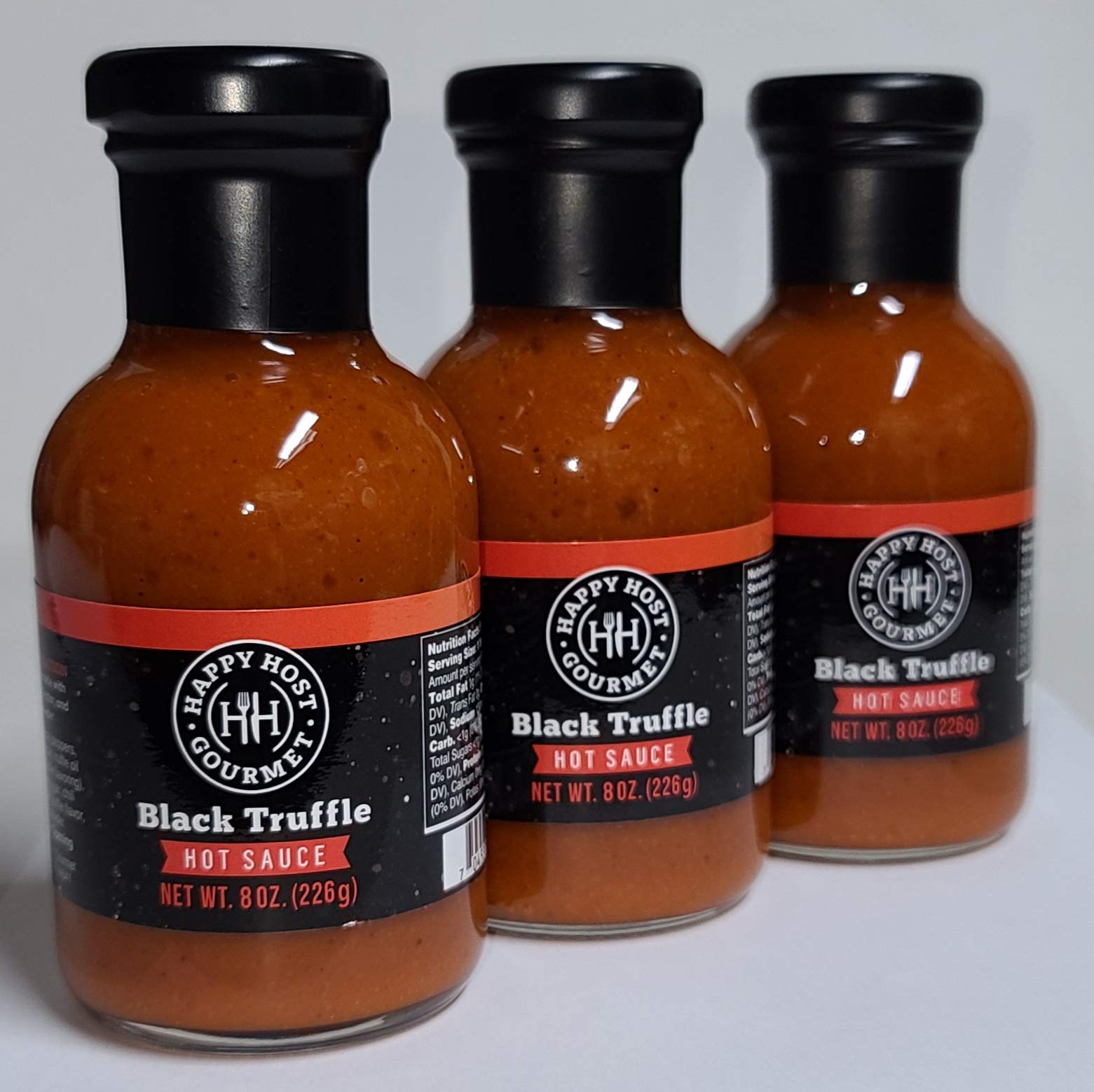Happy Host Gourmet Black Truffle Hot Sauce 3 Pack - Premium Spicy Sauce with Ripe Chili Peppers, Natural Agave Nectar & Black Truffle Oil in Extra Large 25oz Bottles - Perfect for Burgers, Pizza, Wings & Gourmet Cooking