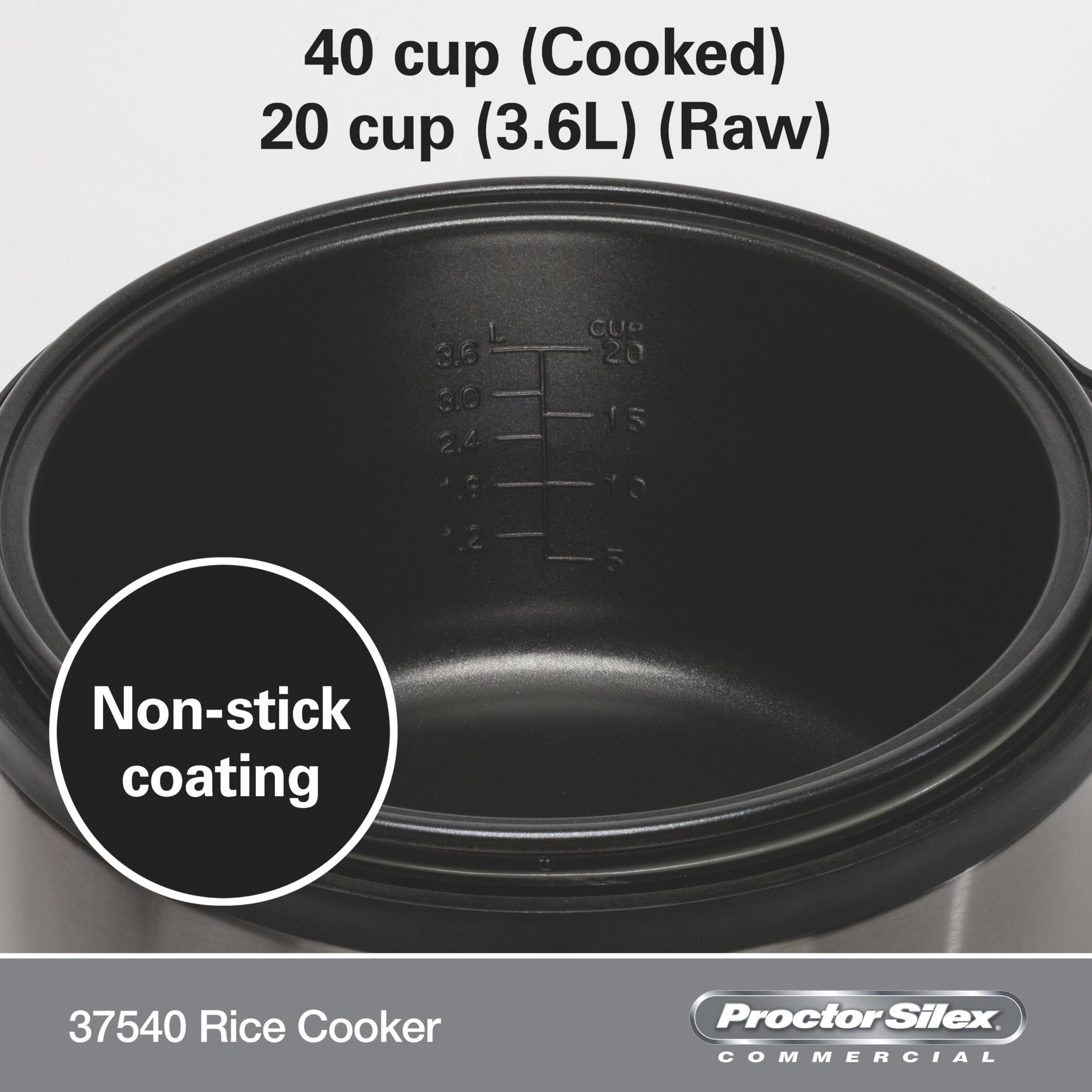 Proctor Silex Commercial 37540 40-Cup Rice Cooker & Warmer with Non-Stick Pot, Hinged Lid & Stainless Steel Housing - Perfect for Restaurants, Catering & Large Family Gatherings