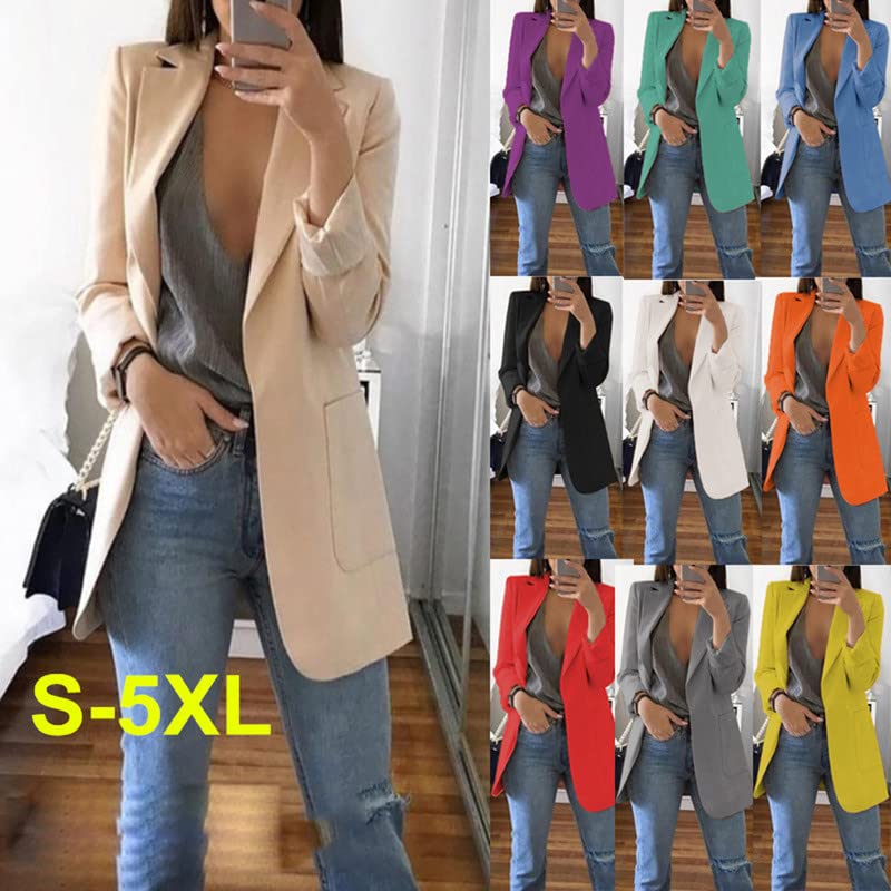 Andongnywell Women's Casual Blazer - Long Sleeve Work Jacket with Pockets (Khaki) for Office & Outwear