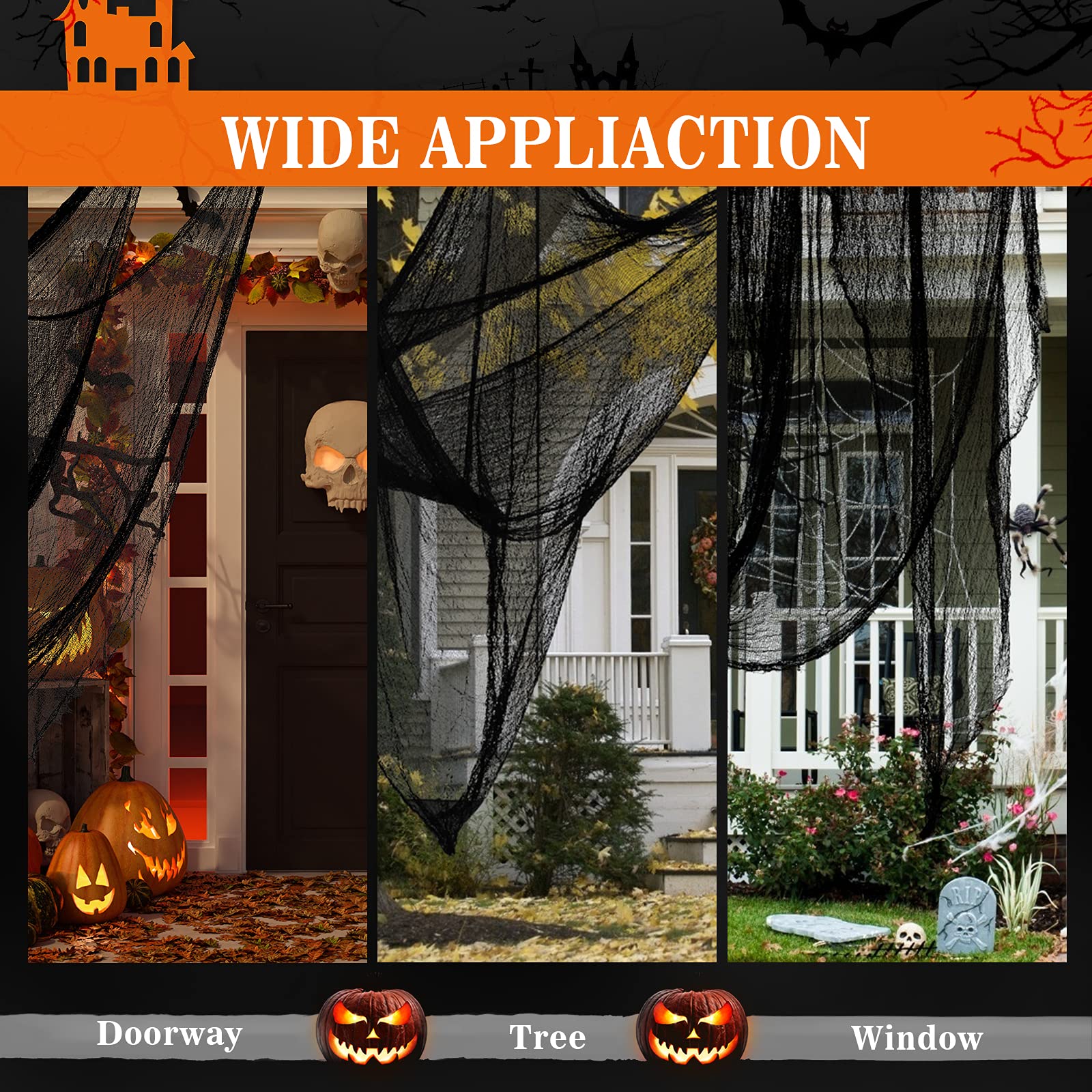 Halloween Creepy Cloth Black 80×160 Inch - Scary Spider Web Decor for Outdoor & Indoor - Perfect for Halloween Party Decorations, Haunted House Props, and Spooky Yard Displays