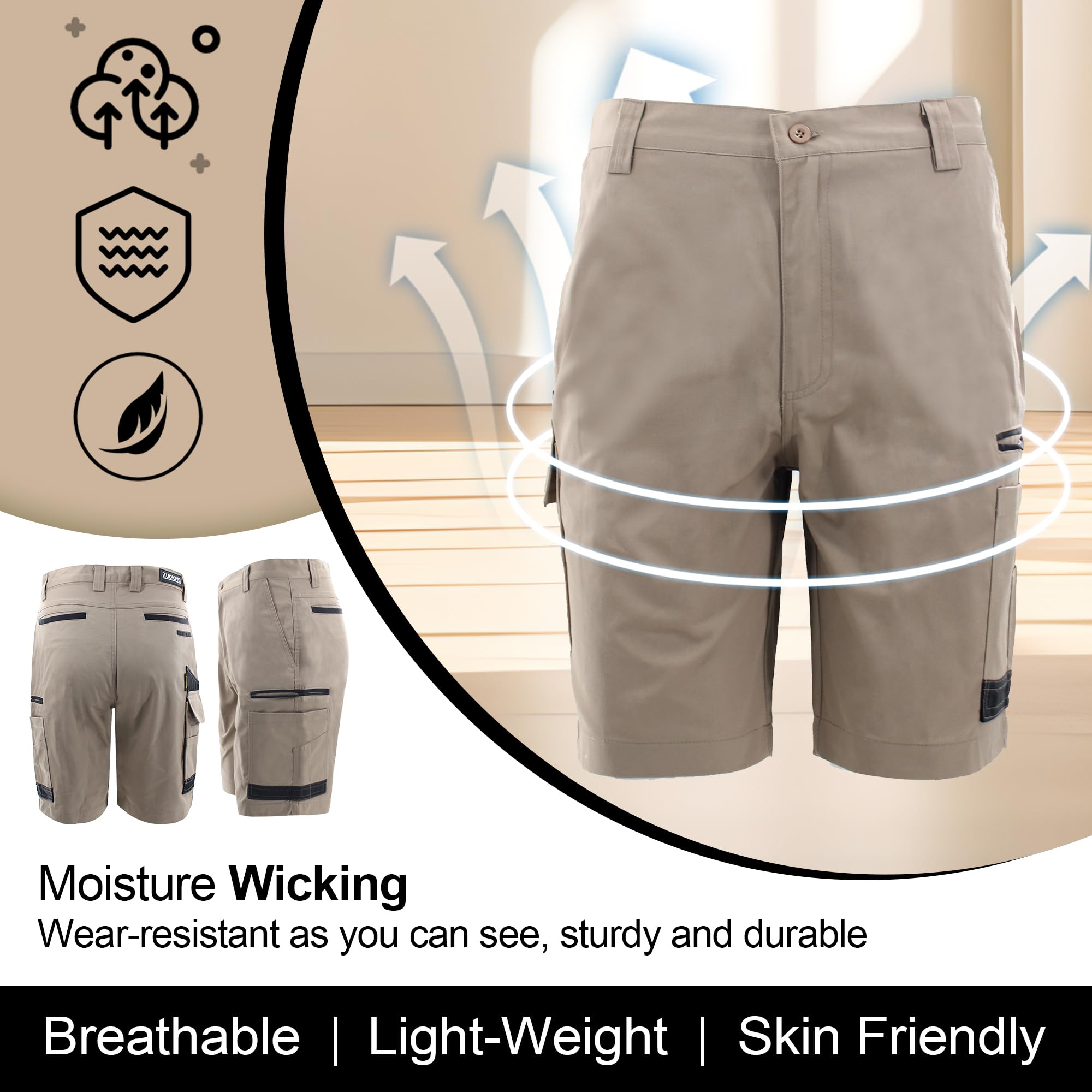 Men's Lightweight Work Shorts with Multi-Pockets for Outdoor & DIY