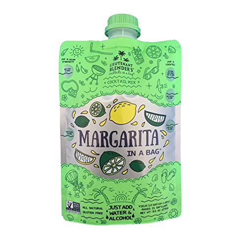 Lt. Blender's Margarita in a Bag - Premium Margarita Mix Makes 1/2 Gallon Frozen Cocktails - Non-GMO, No Machine Needed - Add Tequila, Wine or Enjoy as Mocktail (Pack of 1) - Perfect for Parties, BBQs & Summer Gatherings
