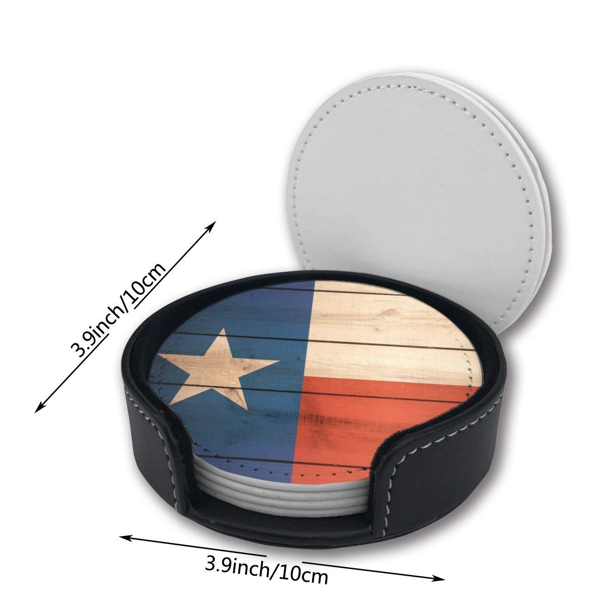 Wooden Texas Flag Drink Coasters with Holder - Set of 6 for Beer, Wine & Coffee Cups - Perfect for Home Bars, BBQ Parties & Office Use