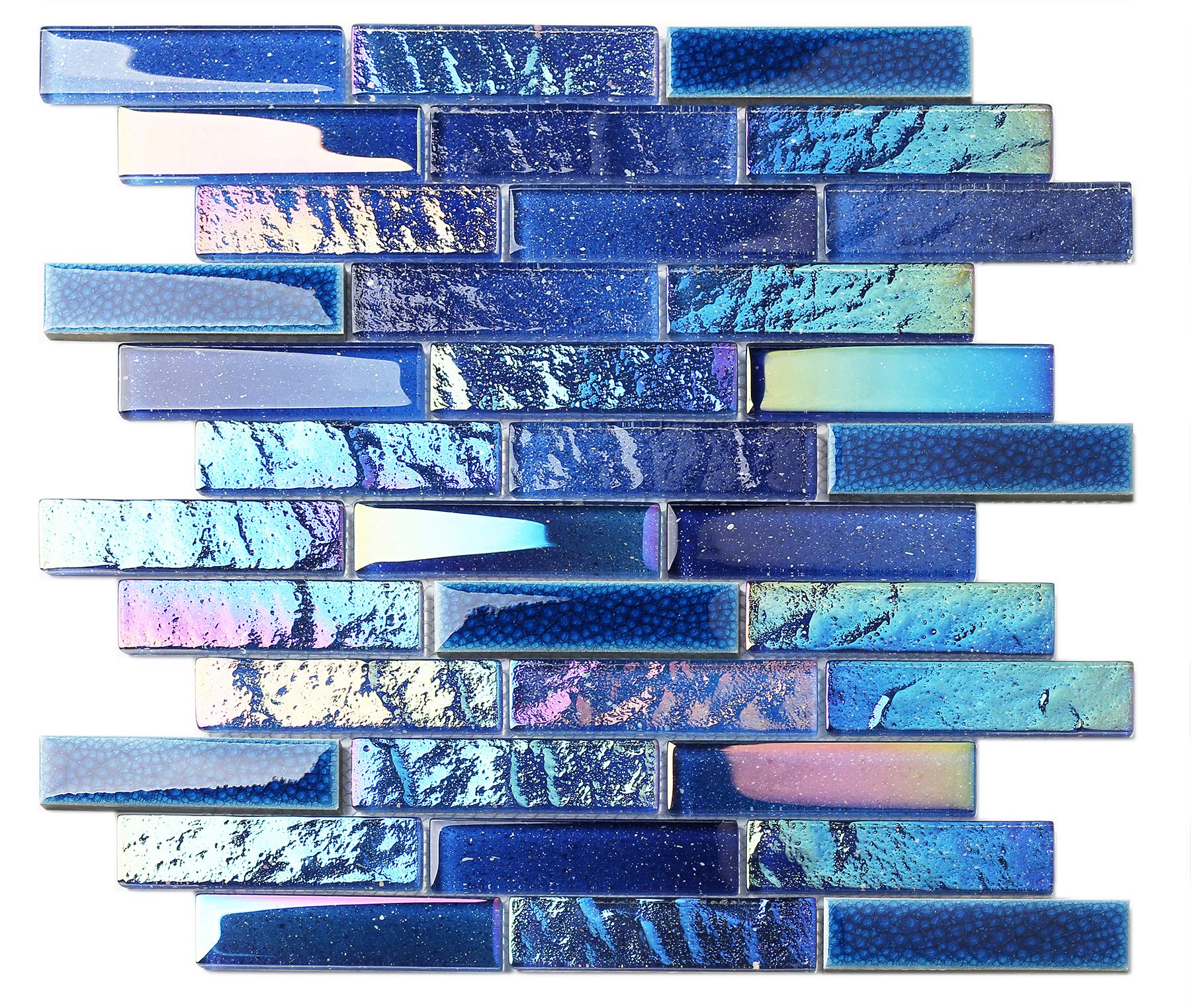 Iridescent Blue Glass Porcelain Tile - 10 Sq Ft Starry Sky Backsplash Tile Set for Kitchen, Bathroom & Pool Areas | Waterproof & Durable Wall & Floor Tiles for Modern Home Decor