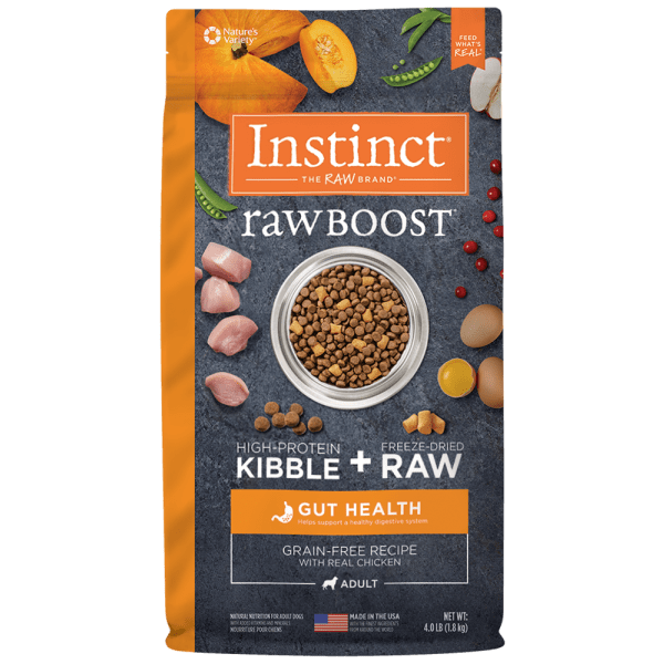 Instinct Raw Boost Grain-Free Dry Dog Food with Real Chicken - 4lb Bag for Gut Health & Digestion - Perfect for Adult Dogs & Sensitive Stomachs