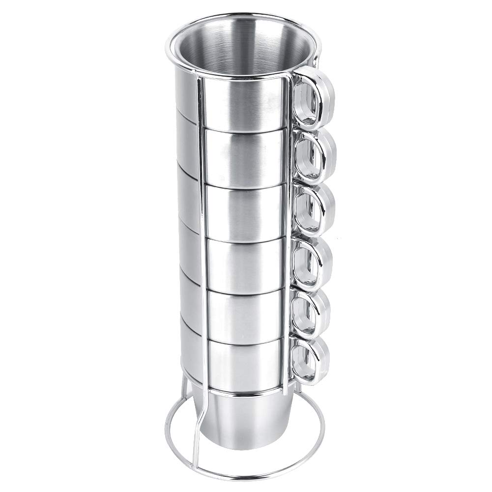 Premium Stainless Steel Stackable Coffee Mugs Set - 7-Piece Reusable Camping & Travel Cups for Hot & Cold Drinks - Ideal for Outdoor Adventures, Picnics, Office & Home Use