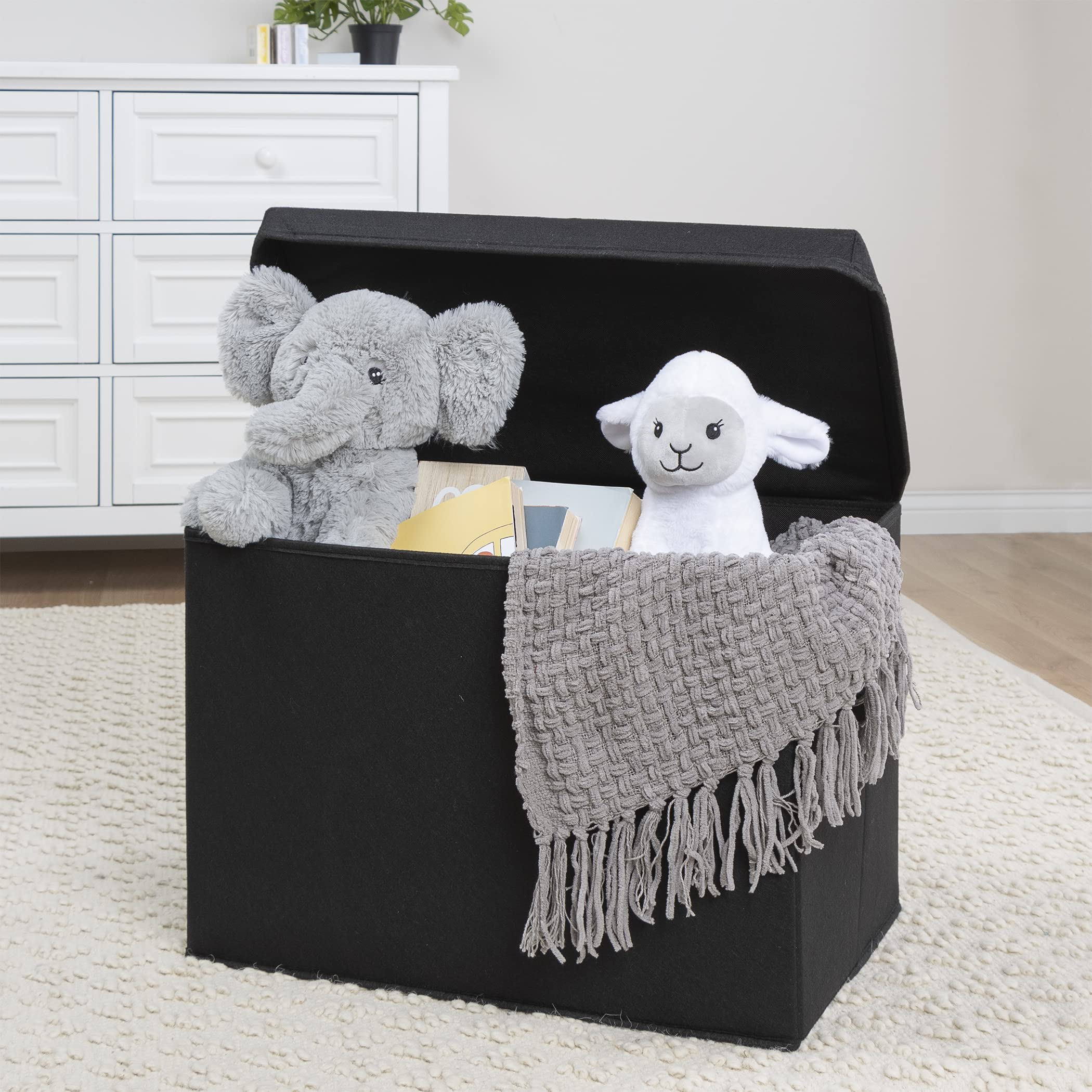 Sammy & Lou Collapsible Felt Toy Storage Box with Handles & Hinged Lid - 22 x 14.5 x 15 Inches - Black - Perfect for Kids Room Organization & Toddler Toy Storage