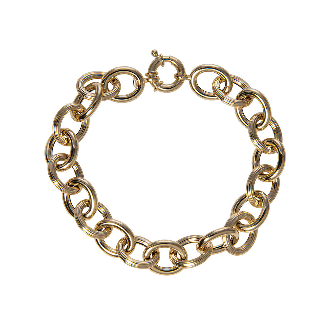 14K Yellow Gold Italian Mixed Medium Oval Link Bracelet for Women - Elegant Jewelry Gift for Birthday, Anniversary & Special Occasions