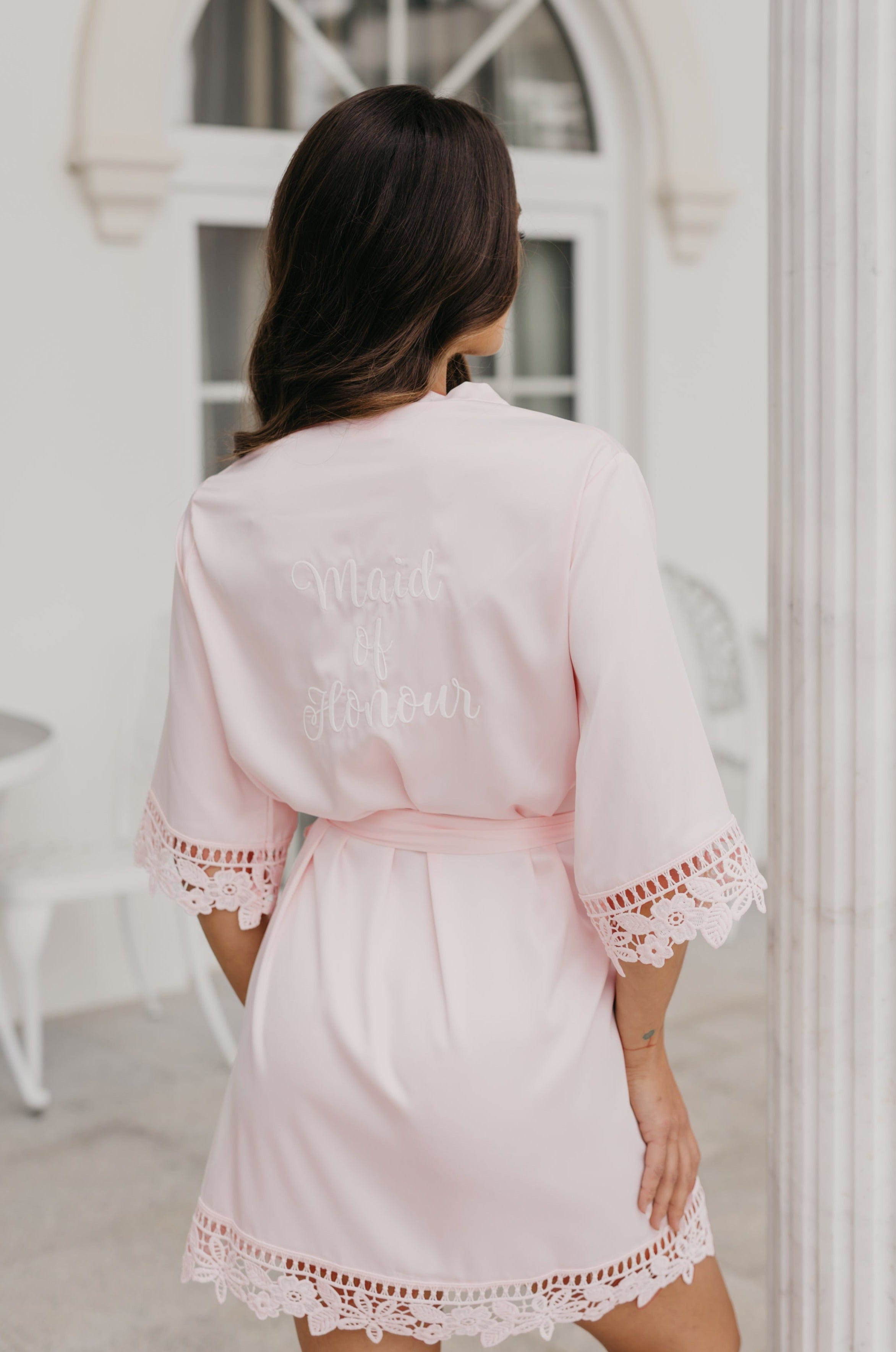 Lauren Lace Satin Robe for Women - Elegant Lace Trimmed Satin Bathrobe with Belt - Perfect for Bridal Shower, Spa Day, Honeymoon & Luxury Home Wear