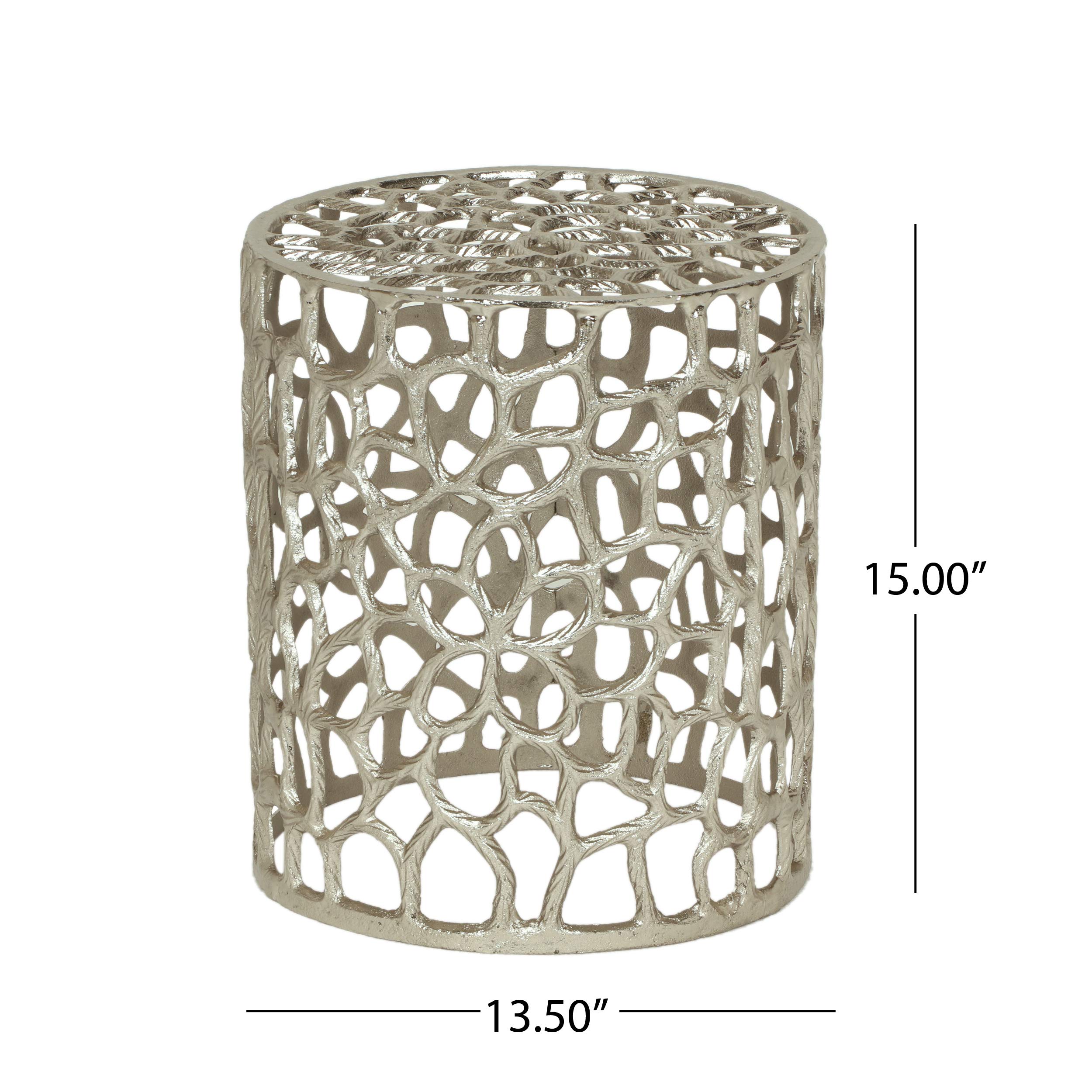 Modern Iron Mesh Accent Table - Antique Nickel Finish Side Table for Living Room, Bedroom & Office - Stylish End Table with Durable Metal Frame for Home Decor