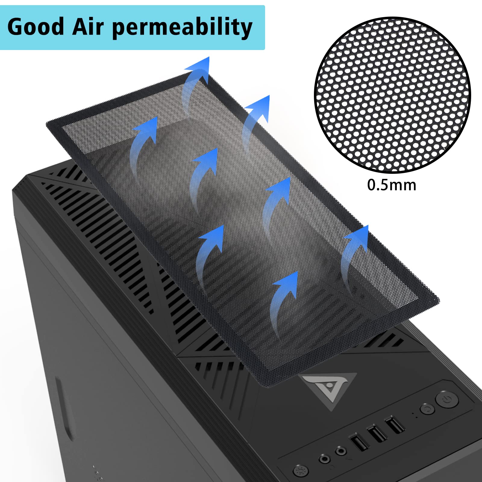 280mm x 140mm Magnetic PC Dust Filter - Black Computer Case Fan Mesh Cover with Frame (2 Pack) - Perfect for Gaming Rigs & Home Office PC Builds