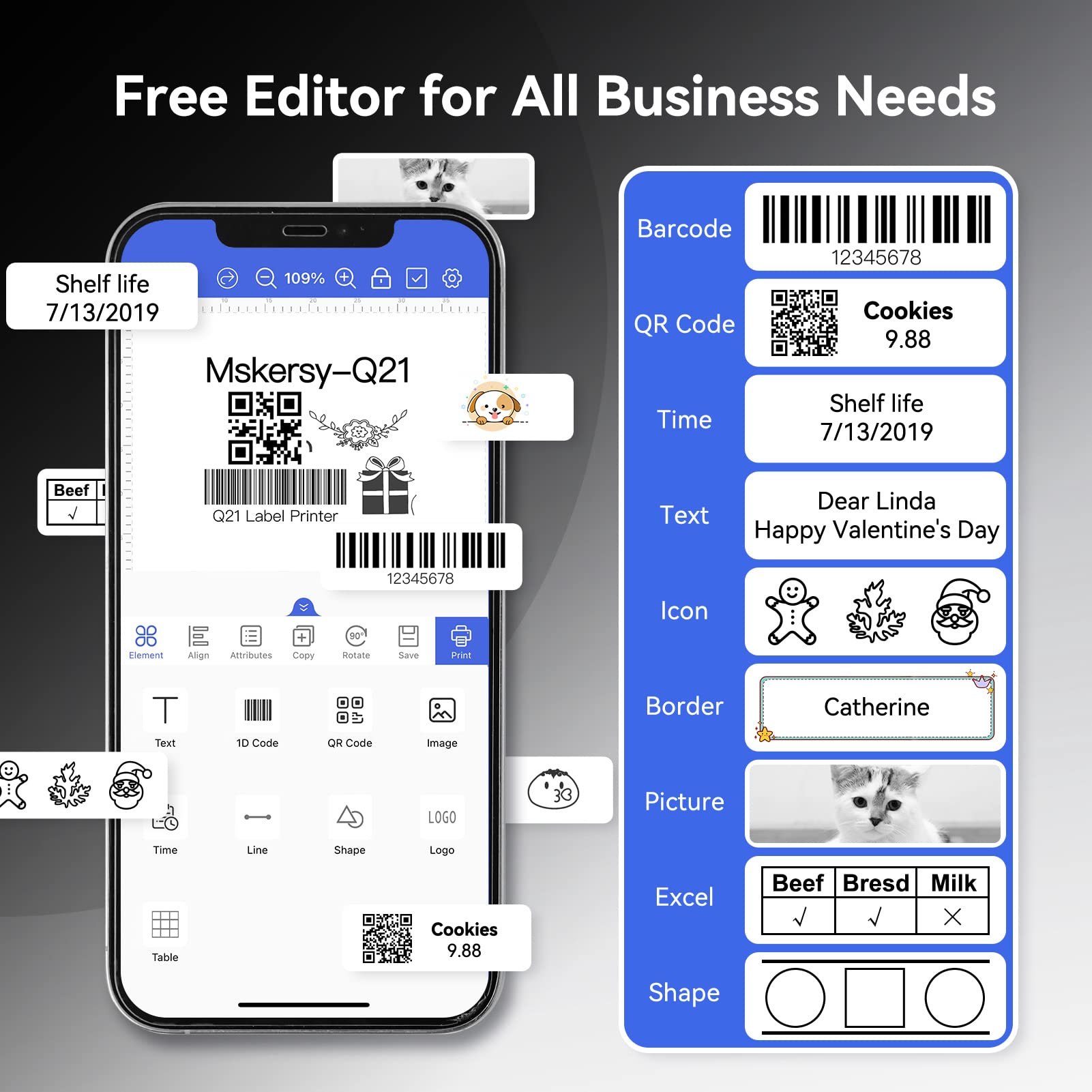 Portable Bluetooth Label Printer Q21 - Wireless Barcode Label Maker with Tape for Small Business & Office, Compatible with Android & iOS, USB Rechargeable | Perfect for Organizing, Inventory & Shipping Labels