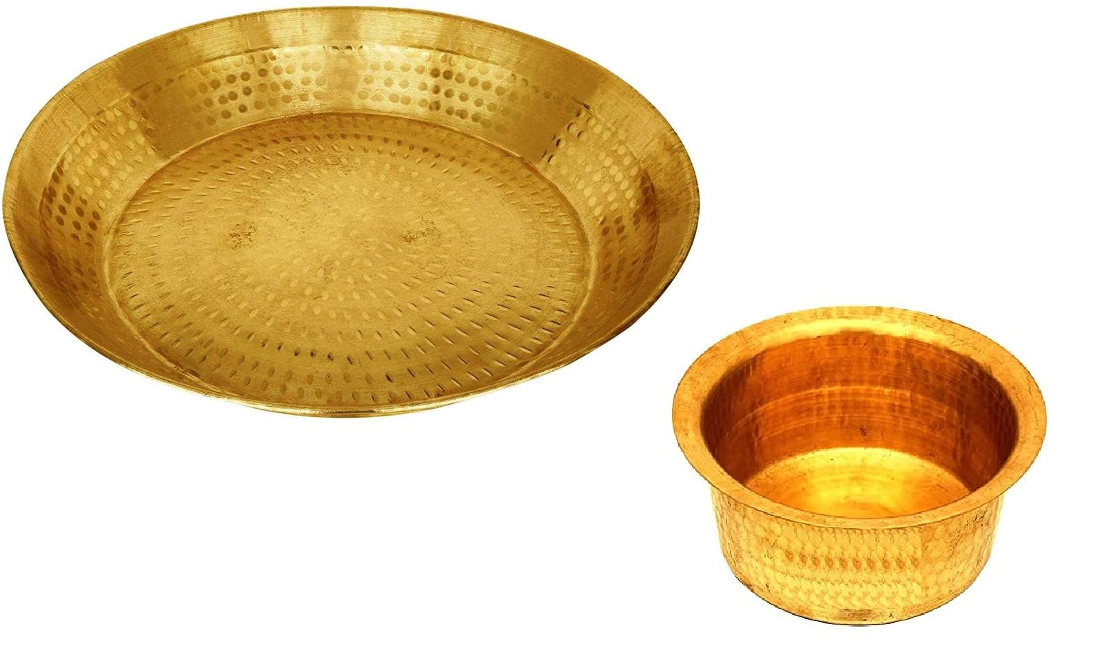 Will & Weaves Traditional Brass Hammered Dough Maker & Atta Maker - 12 Inch Indian Kitchen Utensil with 2 Liter Brass Pot (Patila) - Perfect for Roti, Chapati & Paratha Dough Preparation at Home