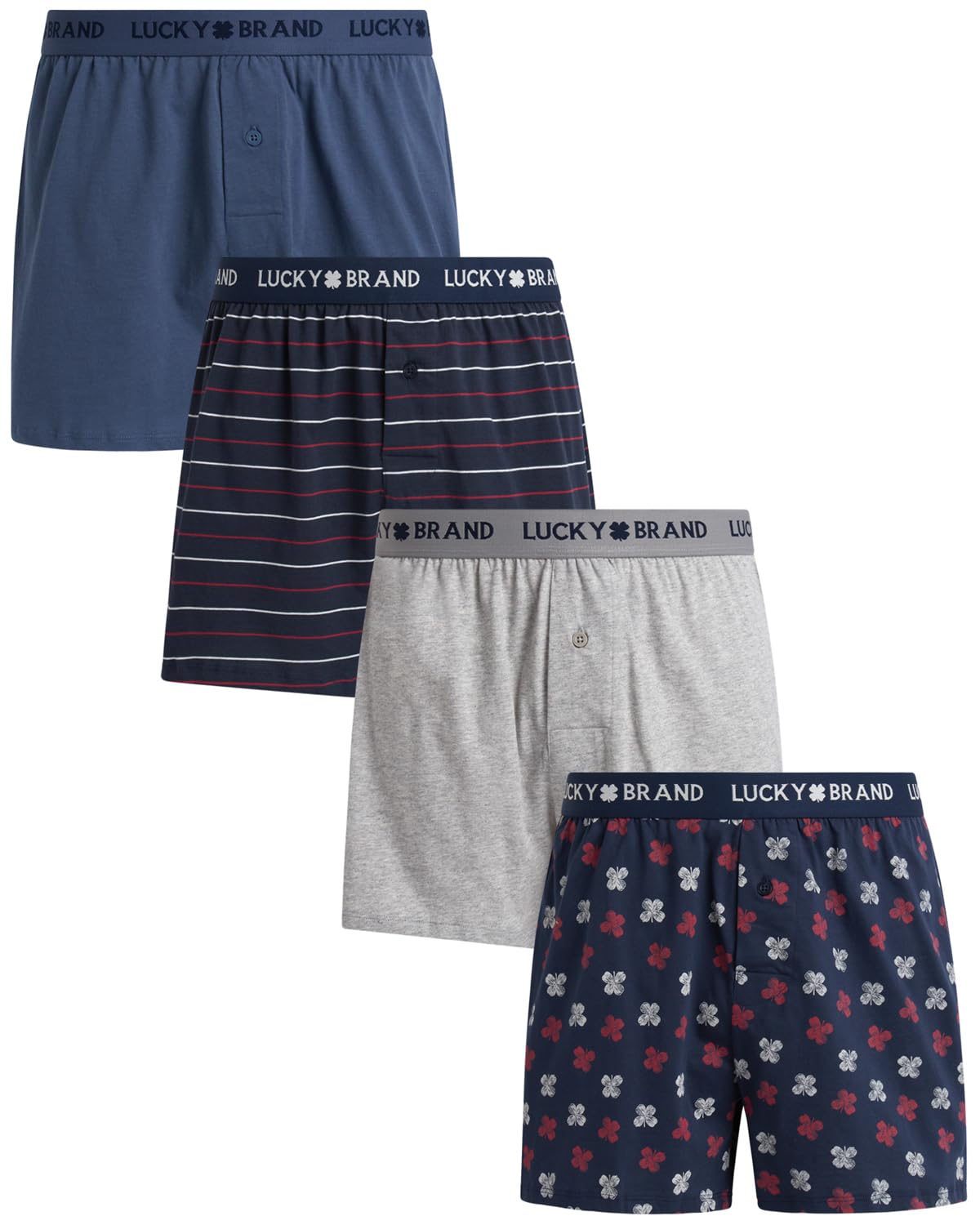 Lucky Brand Men's Boxer Shorts 4-Pack - Soft Breathable Cotton Underwear for Men, Loose Fit Comfort Boxers, Lightweight Knit Boxer Briefs (S-XL) - Perfect for Everyday Wear, Workout & Sleep