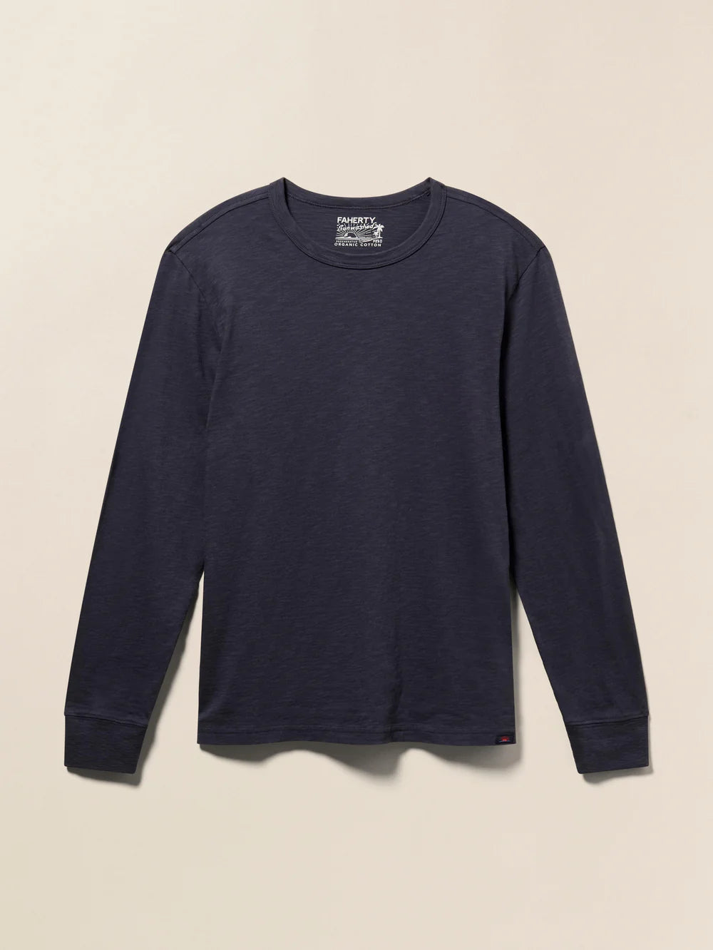 Faherty Sunwashed Long Sleeve T-Shirt for Men | Soft Cotton Casual Shirt in Dune Navy | Perfect for Beach, Travel & Everyday Wear