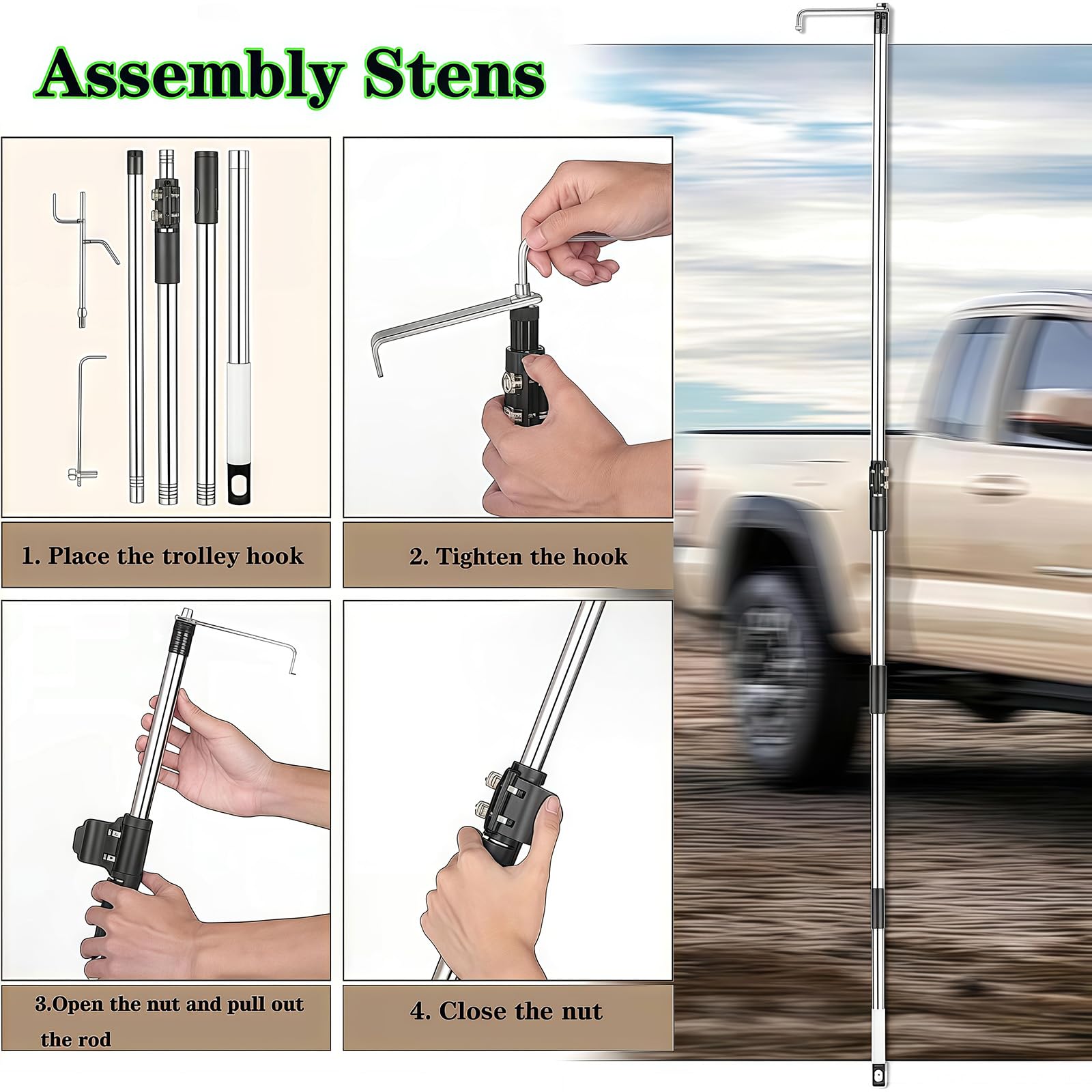 Telescoping Truck Bed Cargo Grabber with Magnetic Hook & Non-Slip Rubber Handle - 59