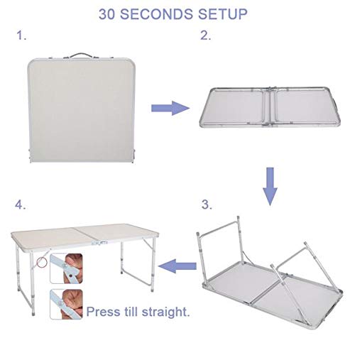4FT Portable Folding Table 120x60x70cm - Lightweight Multipurpose Utility Table for Camping, Picnics, Parties & Home Office - White