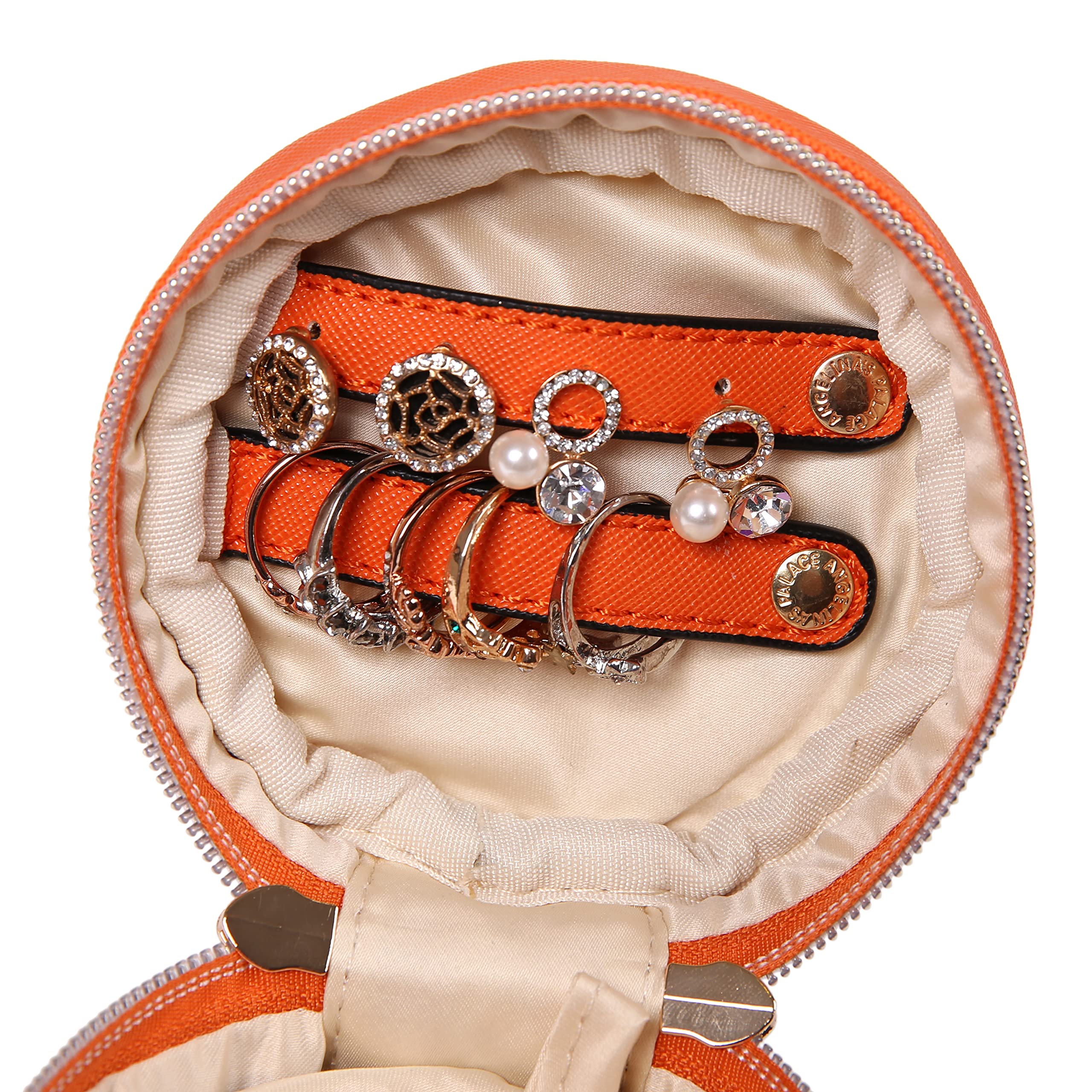 Angelina's Palace Round Jewelry Organizer Travel Case - Vegan Leather Jewelry Box for Necklaces, Earrings, Bracelets & Rings - Bridesmaid Gift Idea (Light Terracotta) - Perfect for Travel, Home Storage & Wedding Accessories