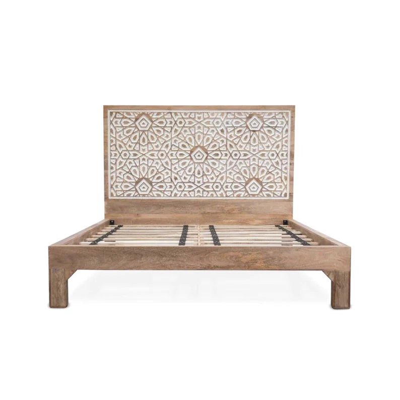 Hand Carved Wooden King Size Bed with Indian Design - Elegant Handmade Solid Wood Bedroom Furniture for Master Bedroom & Guest Room Decor