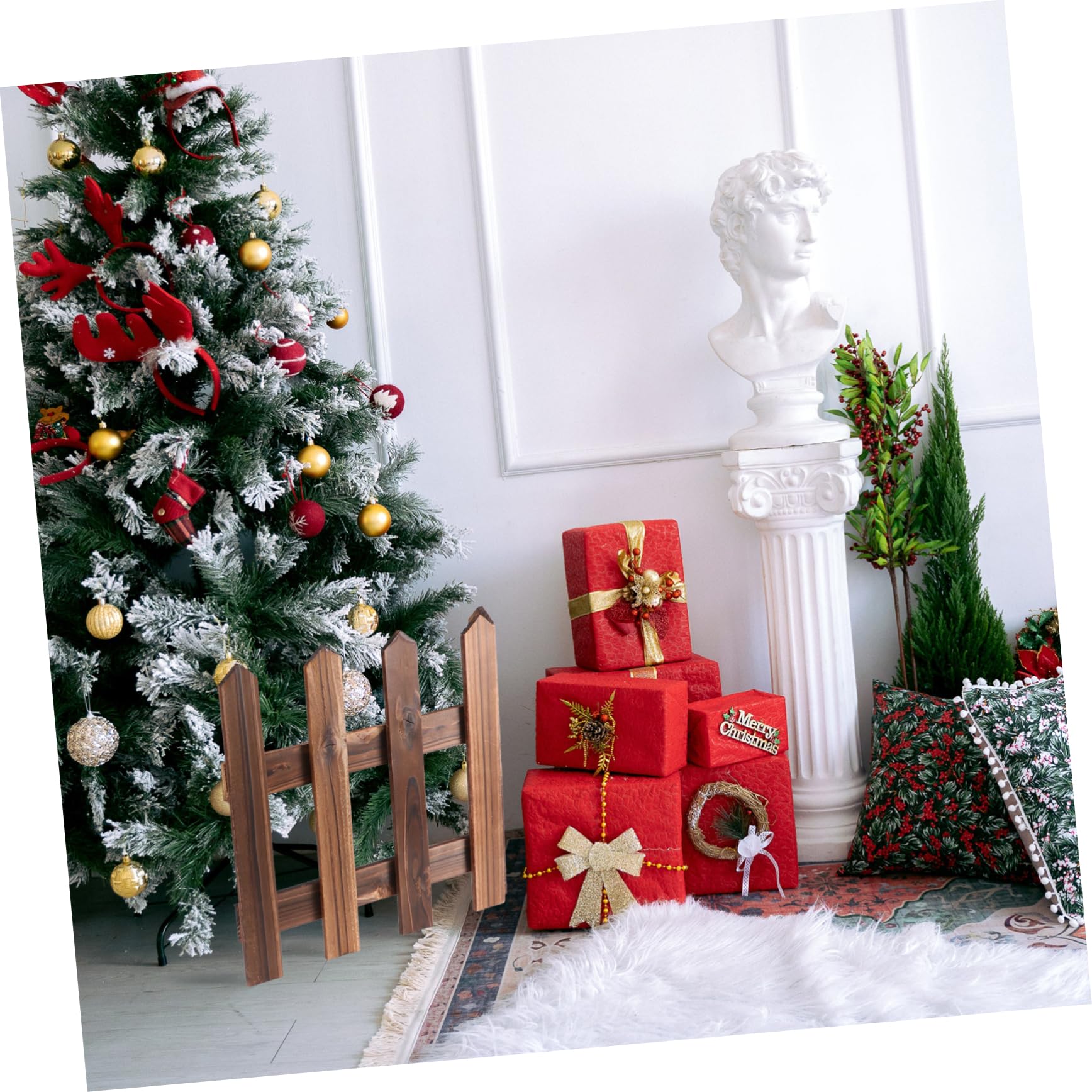 DOITOOL 1.2m Wooden Christmas Tree Fence - Decorative White Picket Garden Fence for Xmas Tree, Wedding & Party Decorations (Brown) | Perfect for Holiday Yard Displays, Indoor Christmas Decor & Seasonal Celebrations