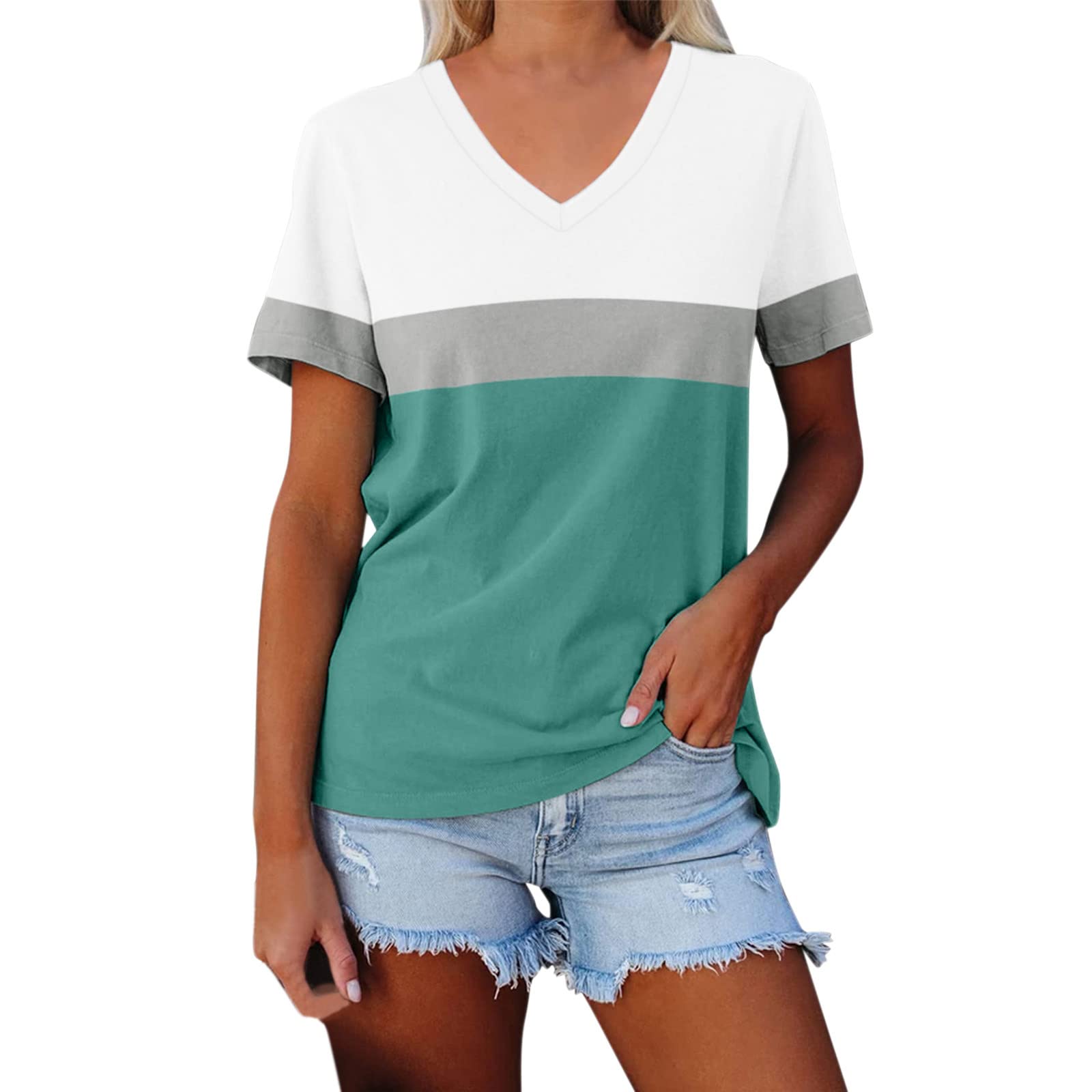 Women's Long Sleeve V-Neck Color Block Casual T-Shirts | Fall Fashion Blouses for Women | Perfect for Work, Date Night & Everyday Wear