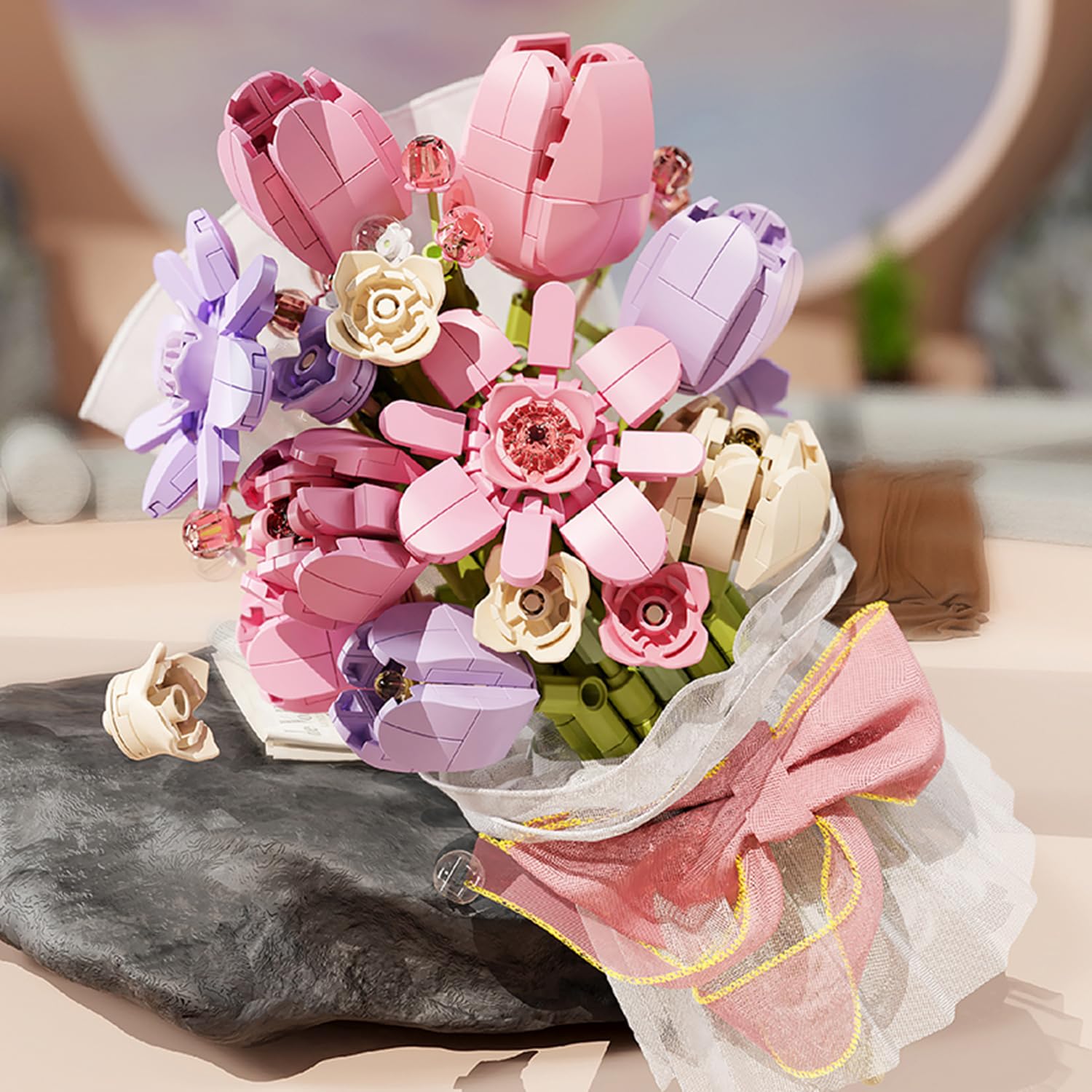 DIY Mini Bricks Flower Bouquet Building Set - Unique Home Decoration Artificial Flowers for Girls Ages 8-12 | Botanical Collection Gift Idea for Birthdays & Room Decor | Creative STEM Toy (Not Lego Compatible) 8042016