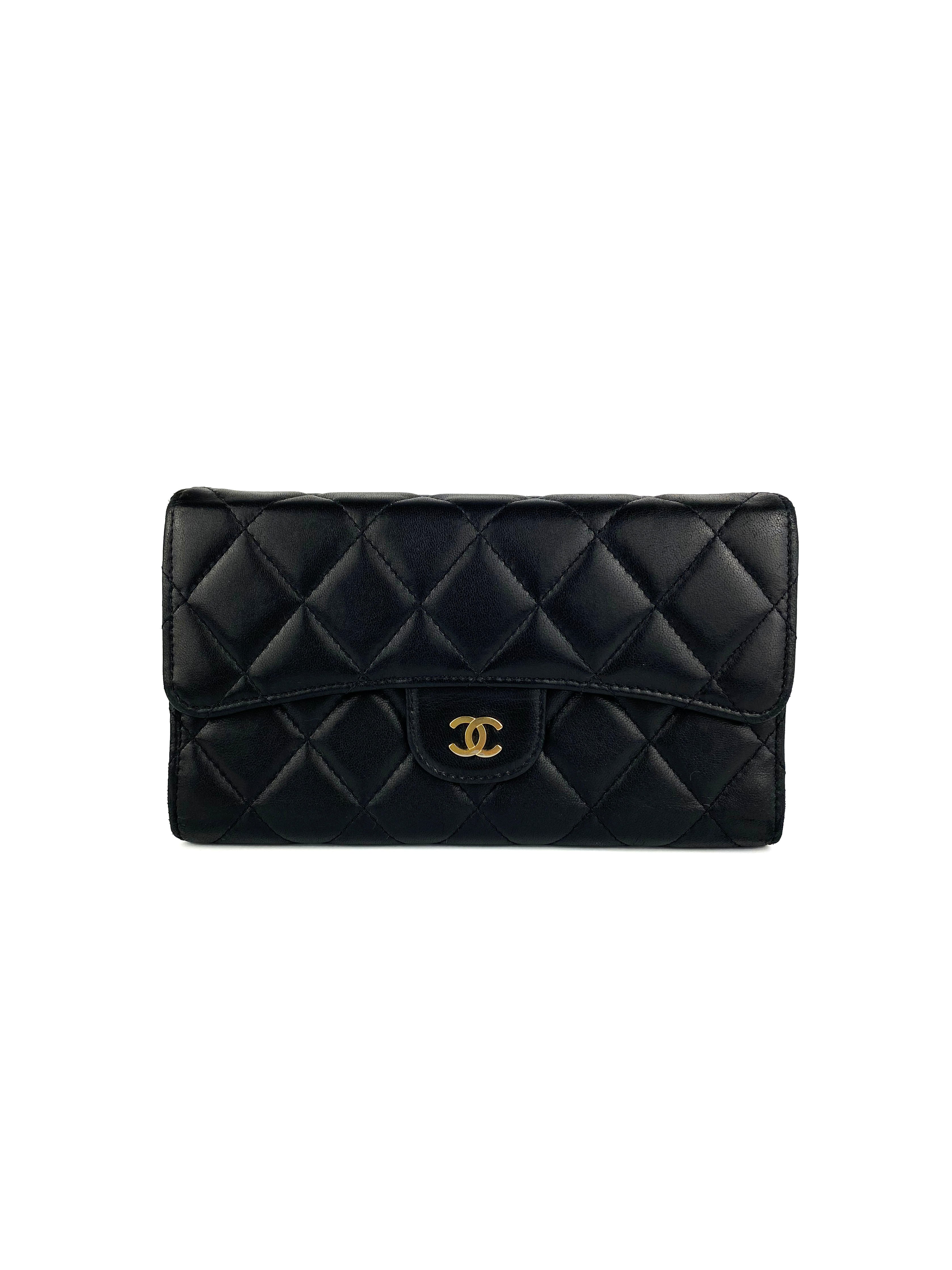 Chanel Black Classic Flap Wallet - Genuine Leather Luxury Women's Wallet for Everyday Use & Special Occasions