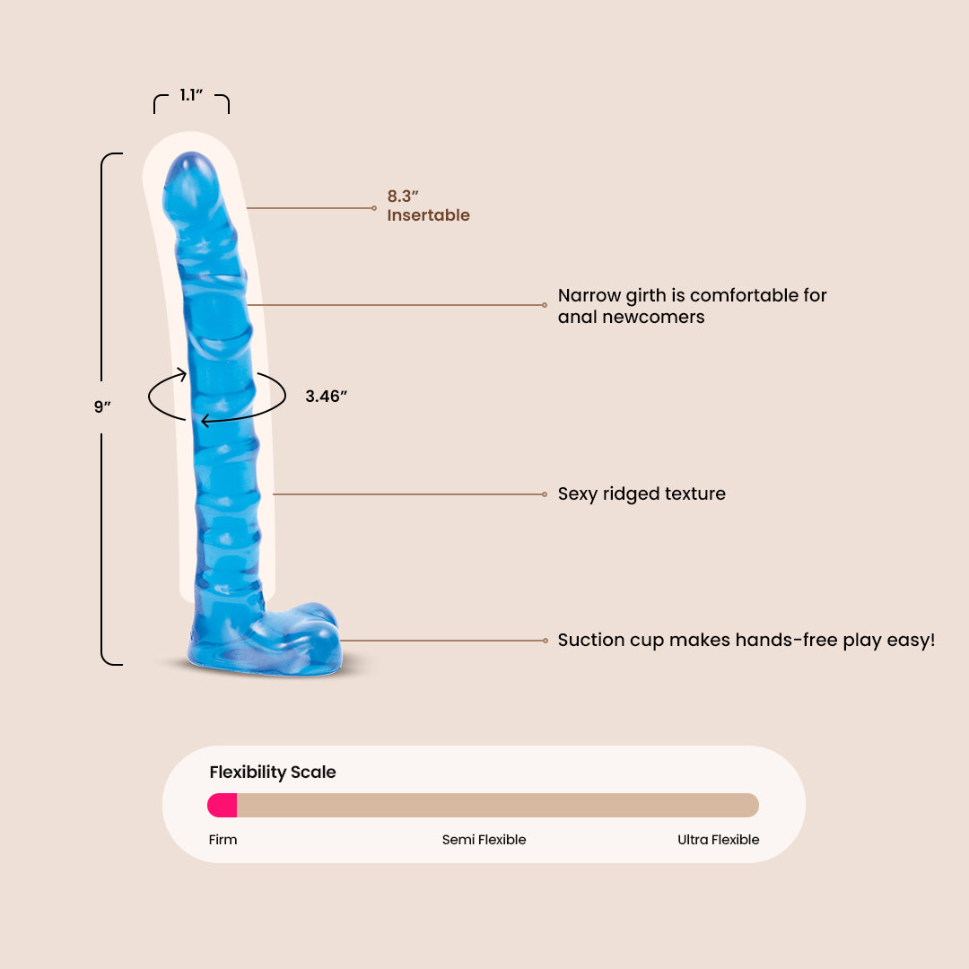 Raging Hard Ons Slimline Series Ballsy | 9 Inch Realistic Dildo with Strong Suction Cup Base for Hands-Free Play - Perfect for Solo, Couples, and BDSM Scenes
