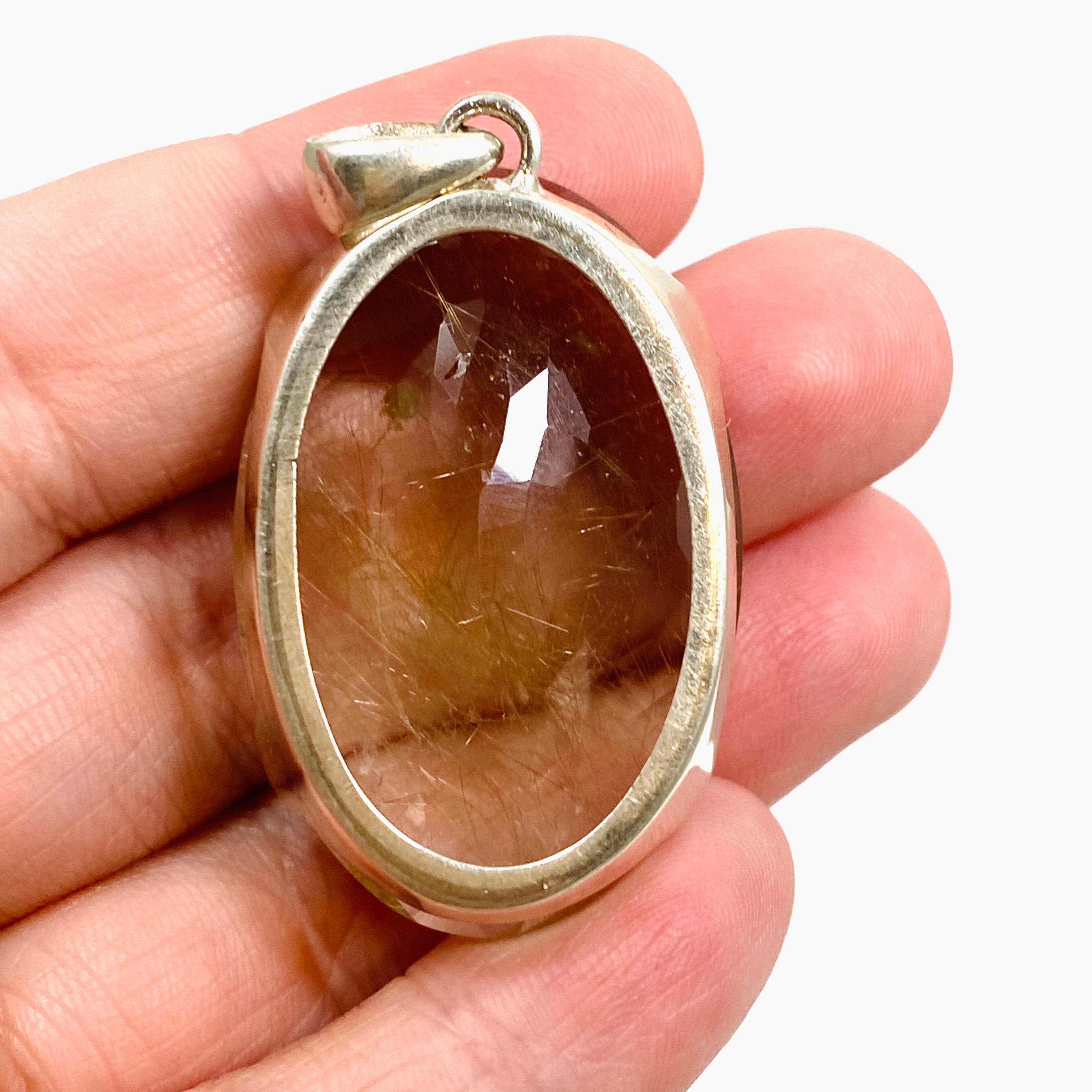 Golden Rutile Quartz Oval Checkerboard Faceted Pendant Necklace - Natural Gemstone Jewelry for Women - Perfect for Gifts, Weddings & Special Occasions