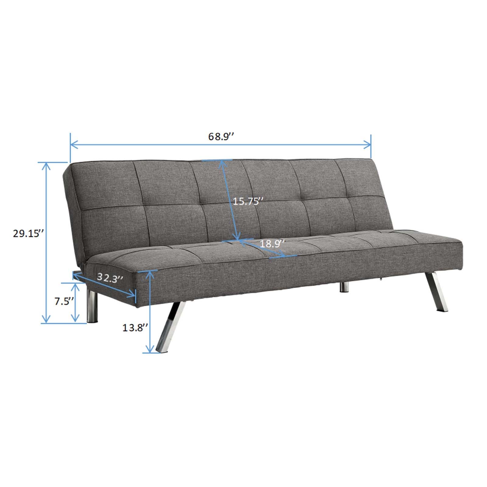 Convertible Folding Futon Sofa Bed with Sturdy Metal Frame & Stainless Steel Legs - Multifunctional 3-in-1 Design as Sofa, Lounge Chair & Single Bed - Space Saving Solution for Small Apartments, Living Rooms, Home Offices & Guest Rooms - Modern Grey Fabric