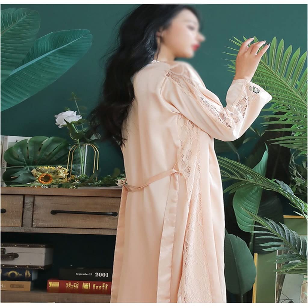 Lace Women's Nightgown Set - Sexy Kimono Robe & Loose Sleepwear for Spring & Autumn - Comfortable Home Wear & Intimate Nightwear (Color: A, Size: M) - Perfect for Relaxing at Home, Lounging & Romantic Evenings