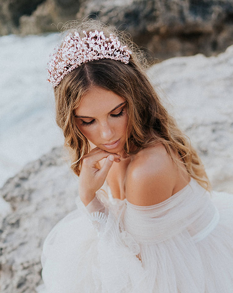 Elegant Crystal & Pearl Bridal Headpiece - Blush Branch Crown for Weddings by Kezani | Perfect for Boho, Beach & Vintage Wedding Hairstyles