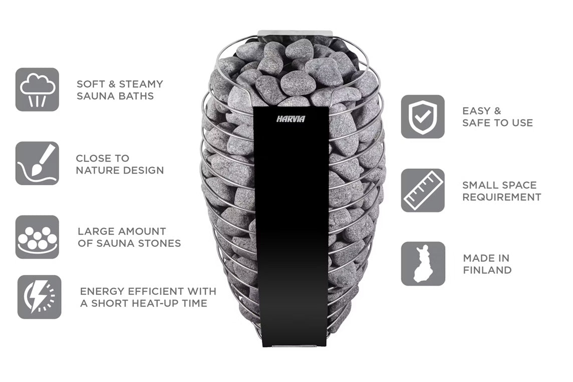 Harvia Spirit Electric Sauna Heater with Xenio WiFi Control - Smart Home Spa & Wellness Solution for Indoor Sauna Rooms