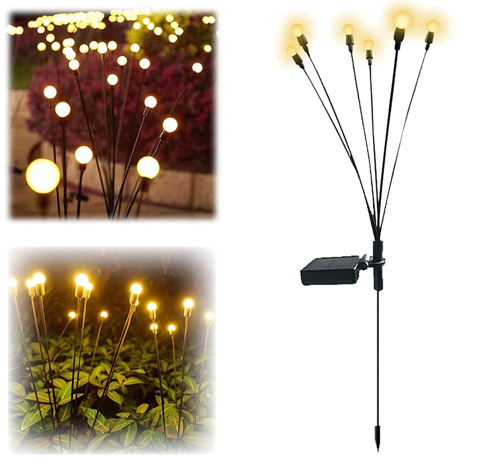 Solar Powered Firefly Lights - Waterproof Outdoor Solar Garden Fairy Lights with Starburst Swaying Design for Yard, Patio, Pathway (Warm White) | Perfect for Backyard Decor, Landscape Lighting, and Evening Ambiance
