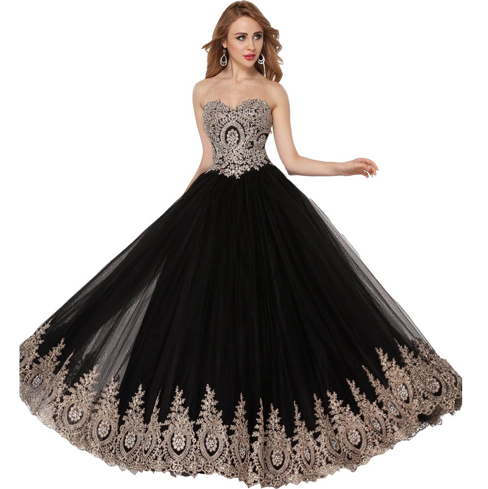 Elegant Black Tulle Gold Lace Crystal Corset Prom Evening Dress - Long Formal Gown for Homecoming, Wedding, Ball, and Special Occasions