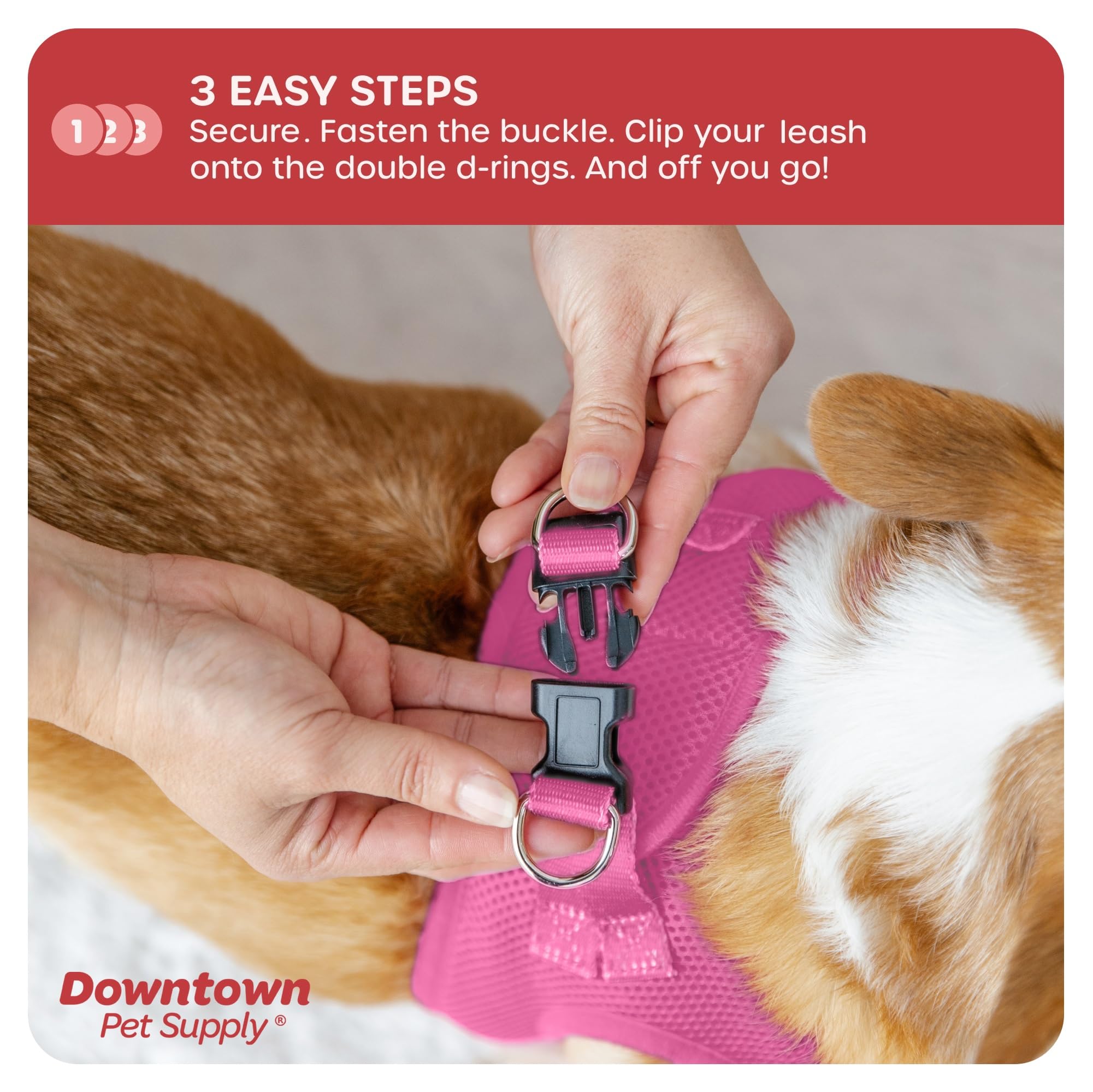 Downtown Pet Supply Step-in Dog Harness - No Pull Adjustable Harness for Teacup Dogs & Small Cats (XX-Small, Pink) - Soft Padded Mesh Fabric with Reflective Trim - Secure Buckle Strap Design - Perfect for Walking, Training & Outdoor Adventures