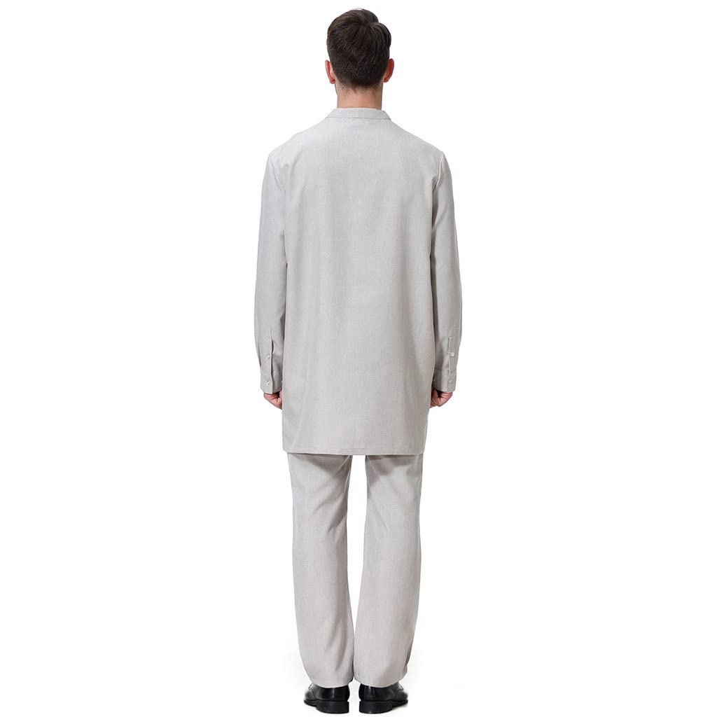 Islamic Muslim Men's 2-Piece Suit - Stand Collar T-Shirt & Pants for Eid, Ramadan & Middle Eastern Fashion | Modest Islamic Clothing for Prayer, Mosque & Special Occasions