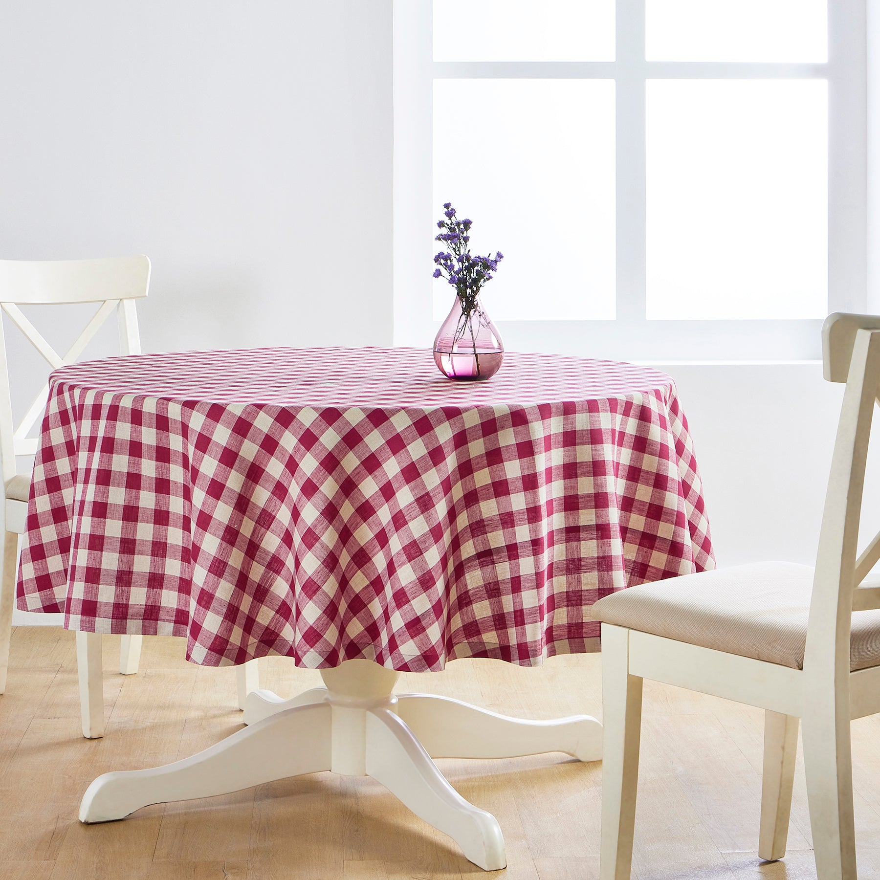 Morgan Check Round Tablecloth - Classic Red and White Plaid Design for Dining & Kitchen Decor | Perfect for Parties, Holidays & Everyday Use