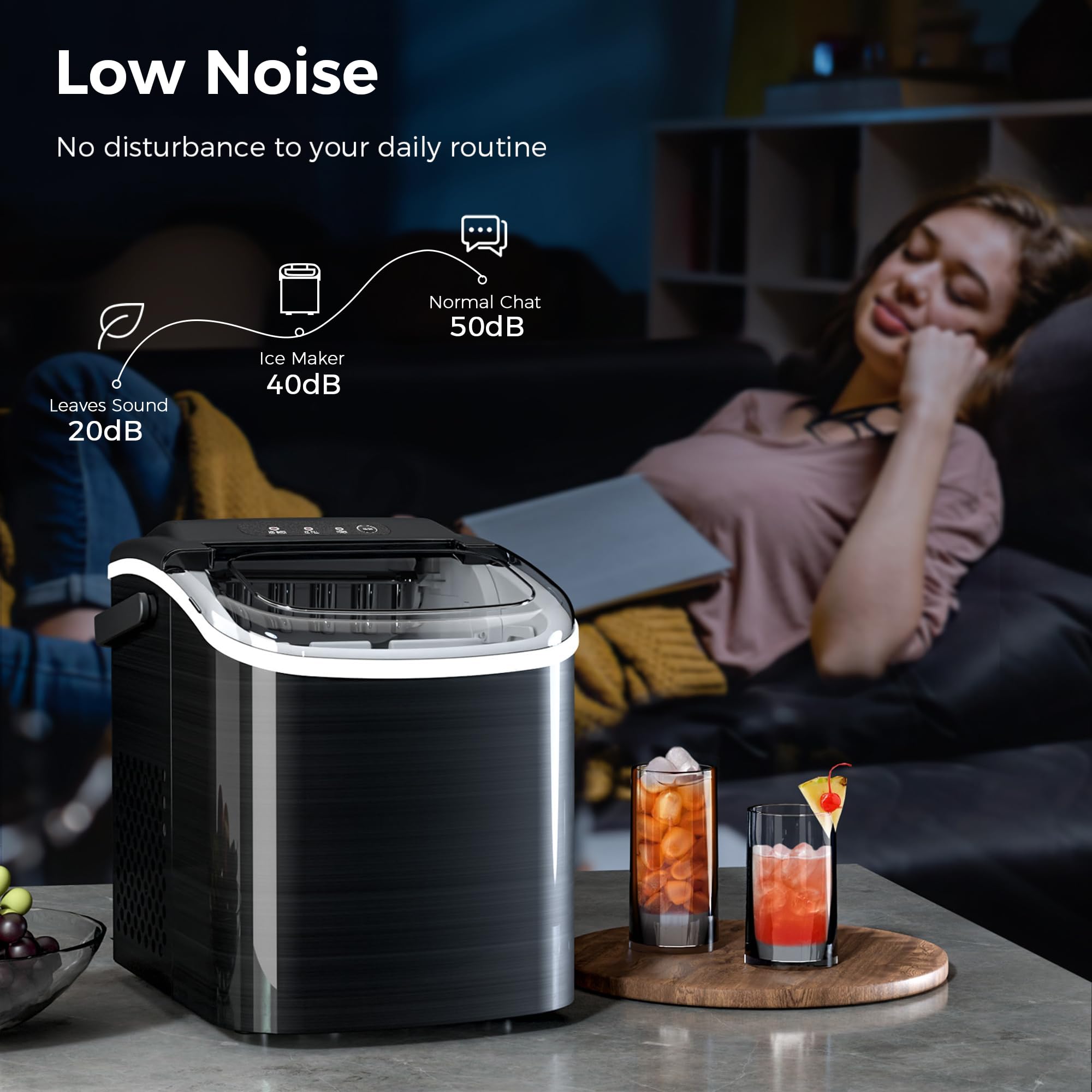 AGLUCKY Portable Countertop Ice Maker Machine - 26.5lbs/24Hrs, 9 Bullet Ice Cubes in 6 Minutes, Self-Cleaning with Ice Scoop - Stainless Steel Black for Home, Kitchen, Office, RV & Outdoor Parties