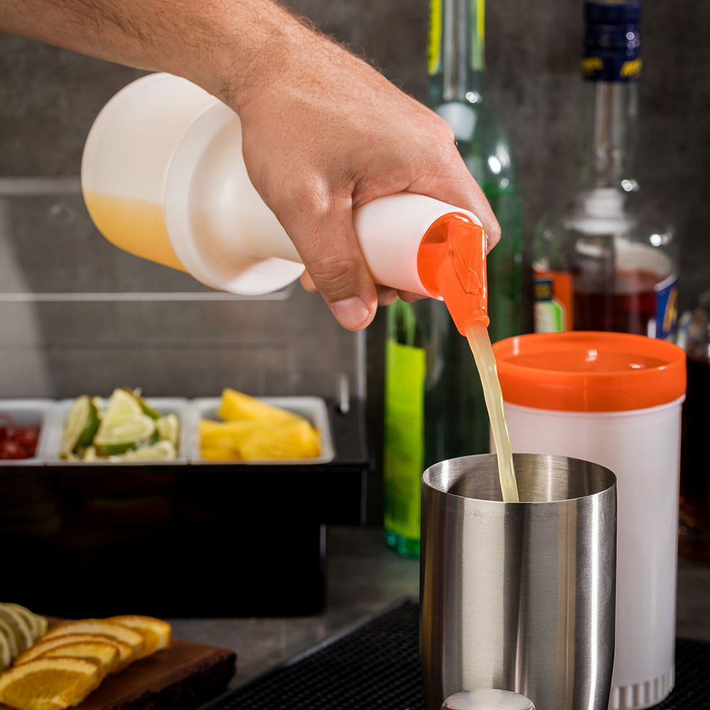 Bar Lux 0.5 qt Plastic Quick Pour Storage Container Bottle with Orange Spout and Lid - 3.5