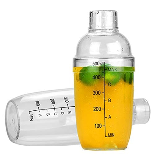 1Pc Clear Plastic Cocktail Shaker with Built-in Scale & Strainer Top - 500ml/17oz Bar Mixer Bottle for Cocktails, Wine, Tea - Perfect for Home Bars, Parties & Professional Bartending