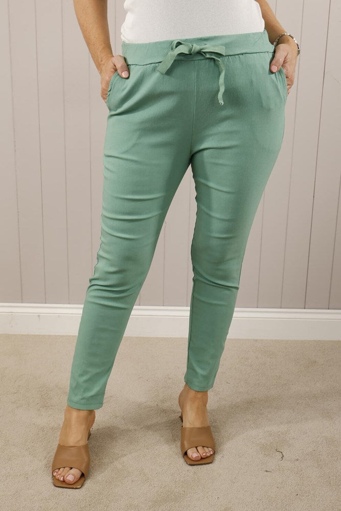 Sea Green Plain Magic Pants - Comfortable Stretchy Yoga Pants for Women - Perfect for Yoga, Workout & Lounge Wear