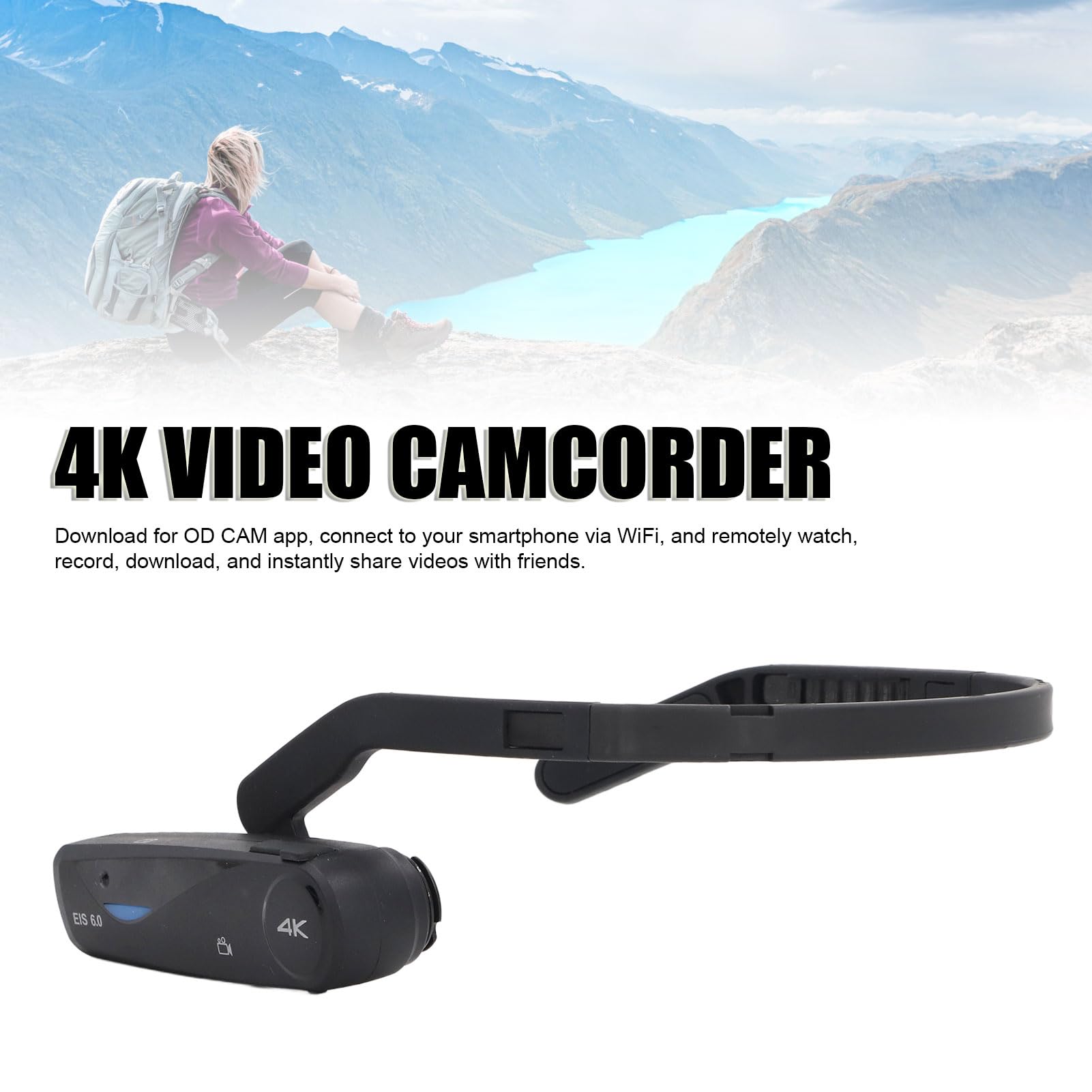 EP6 Plus Hands Free 4K Camera with Anti-Shake & Adjustable Head Mount - 130° Wide Angle Lens, 1000mAh Battery - Wearable Vlog Camera for Action Sports, Travel Vlogging & Outdoor Adventures