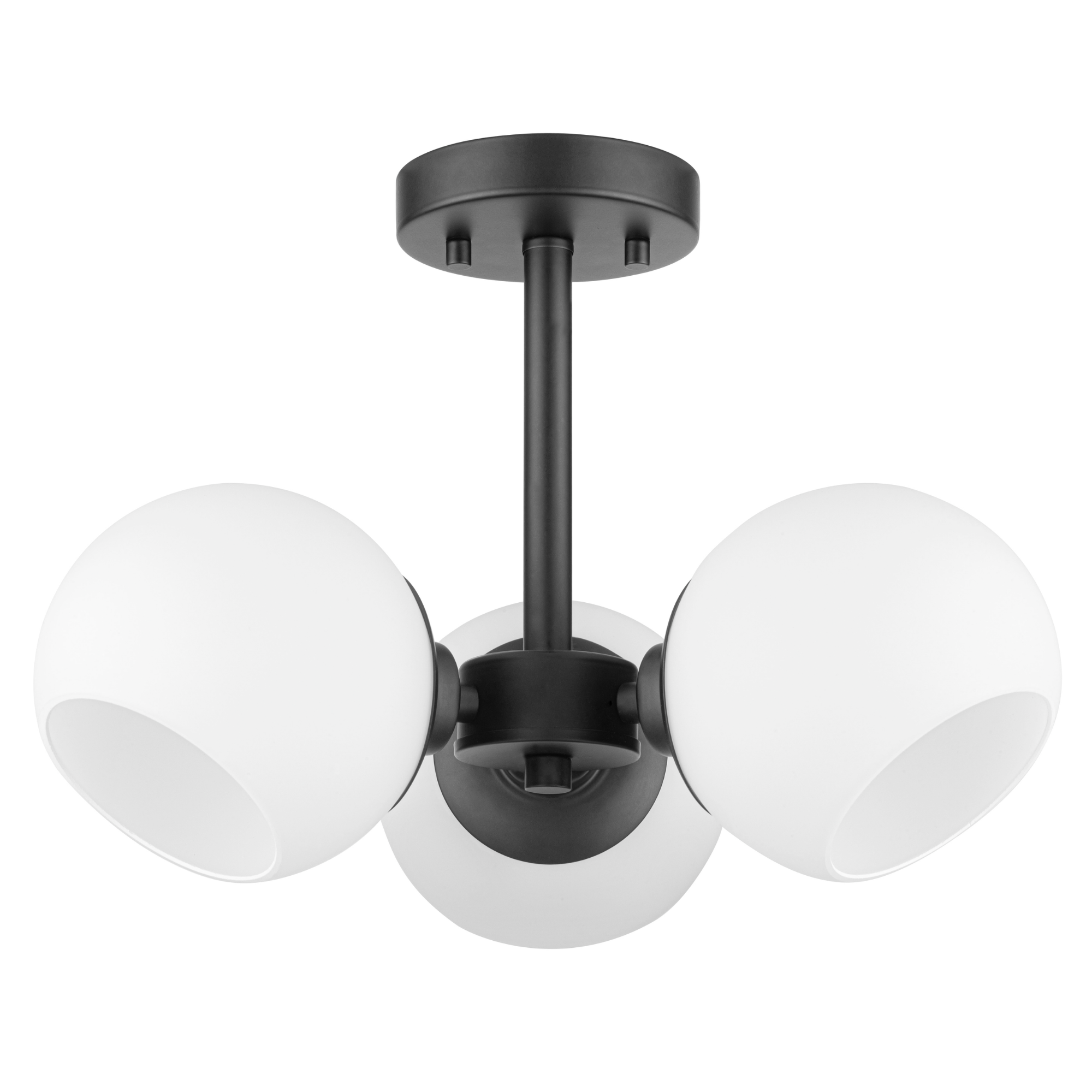 3-Light Stoll Semi Flush Mount Ceiling Light Fixture - Matte Black Finish with Opal Glass Shades - Perfect for Bedroom, Dining Room or Hallway Lighting