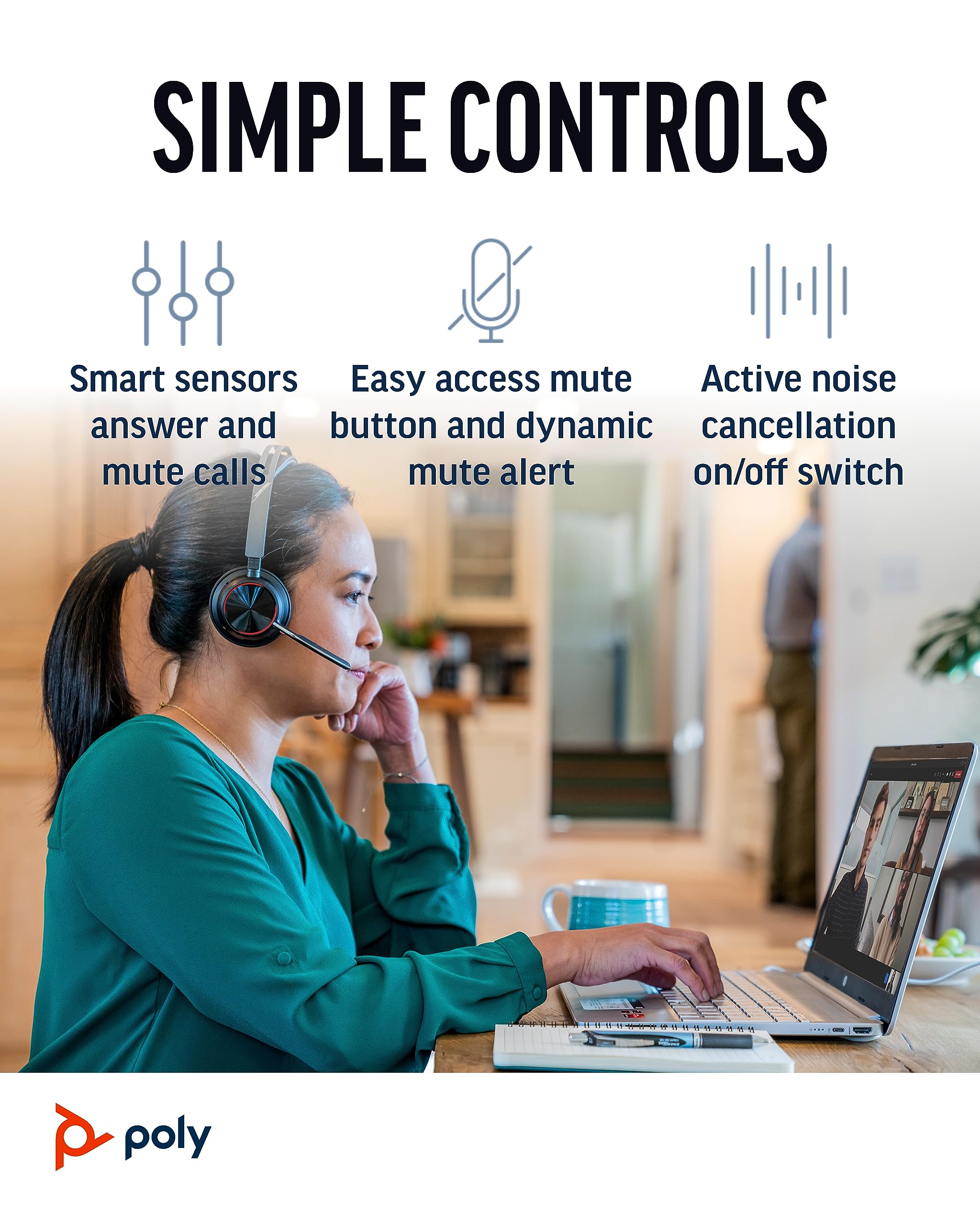 Poly Voyager Focus 2 UC Wireless Headset with Active Noise Canceling (ANC) - Bluetooth Headphones for PC, Mac & Mobile - Certified for Microsoft Teams & Zoom - Perfect for Home Office, Remote Work & Video Conferencing - Amazon Exclusive