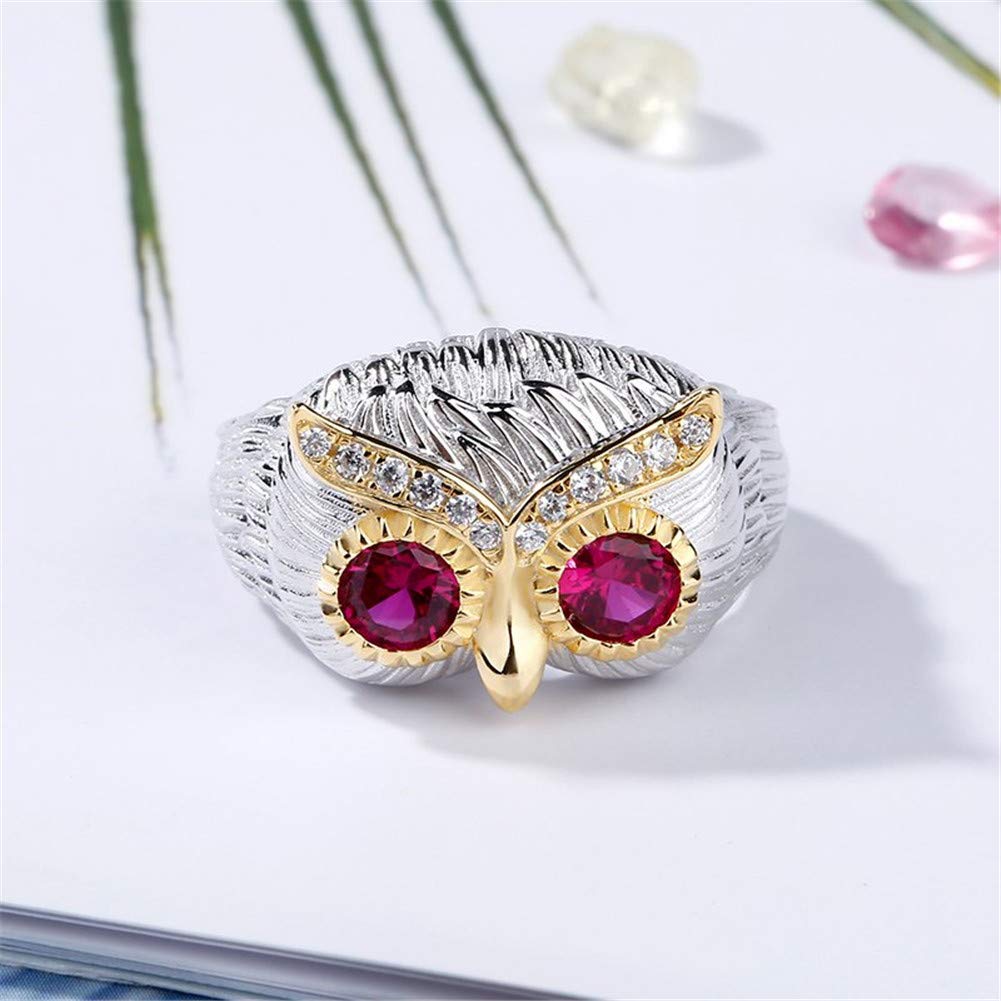 Jeulia 2 Carat Owl Ring for Women - 925 Sterling Silver Round Cut Feather Engagement Ring with Ruby Owl Eye & CZ Solitaire - Wedding, Promise, Anniversary Jewelry Gift - Perfect for Romantic Proposals, Bridal Jewelry & Special Occasions